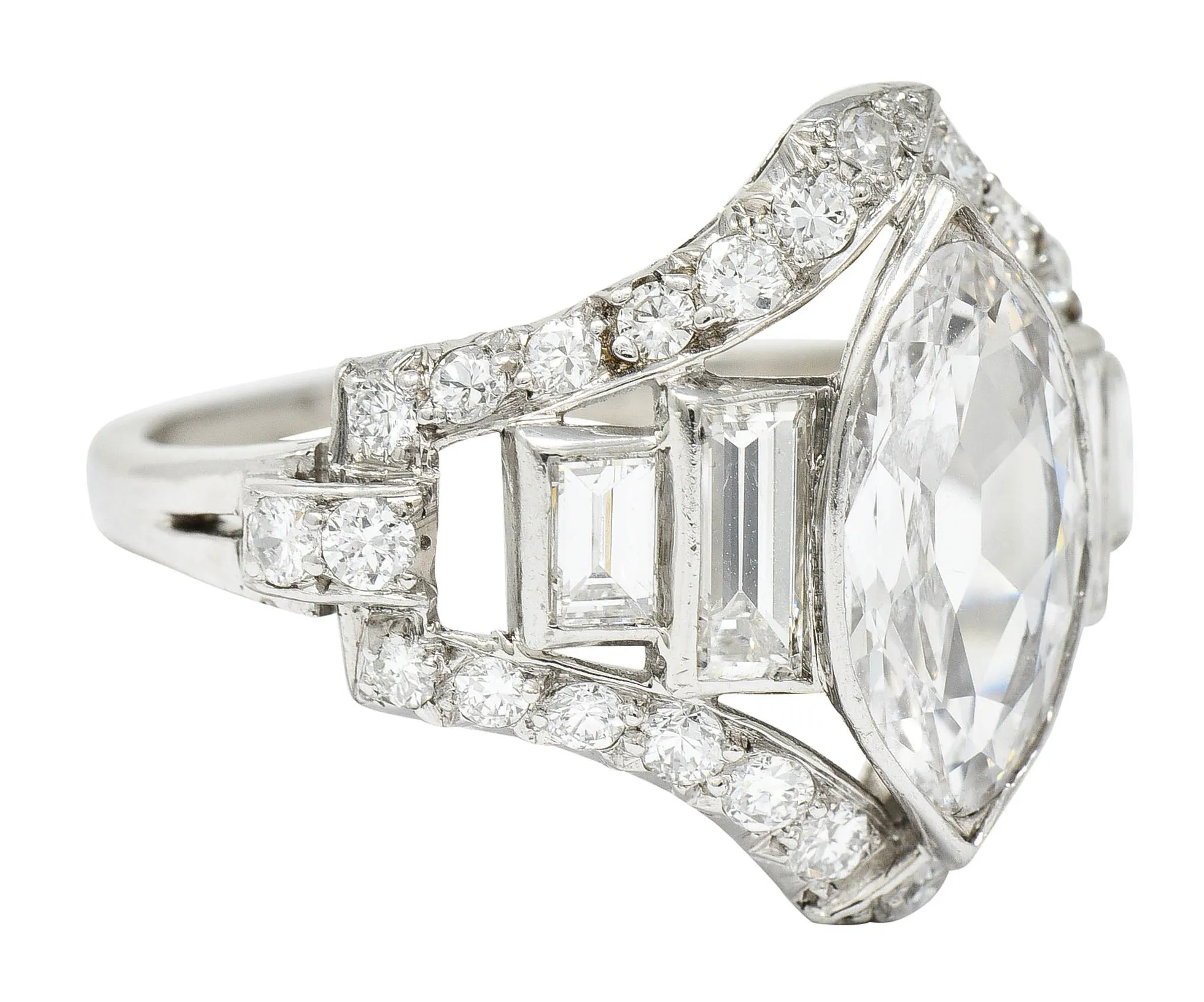 Art Deco 2.70 CTW Marquise Diamond Platinum Band Ring