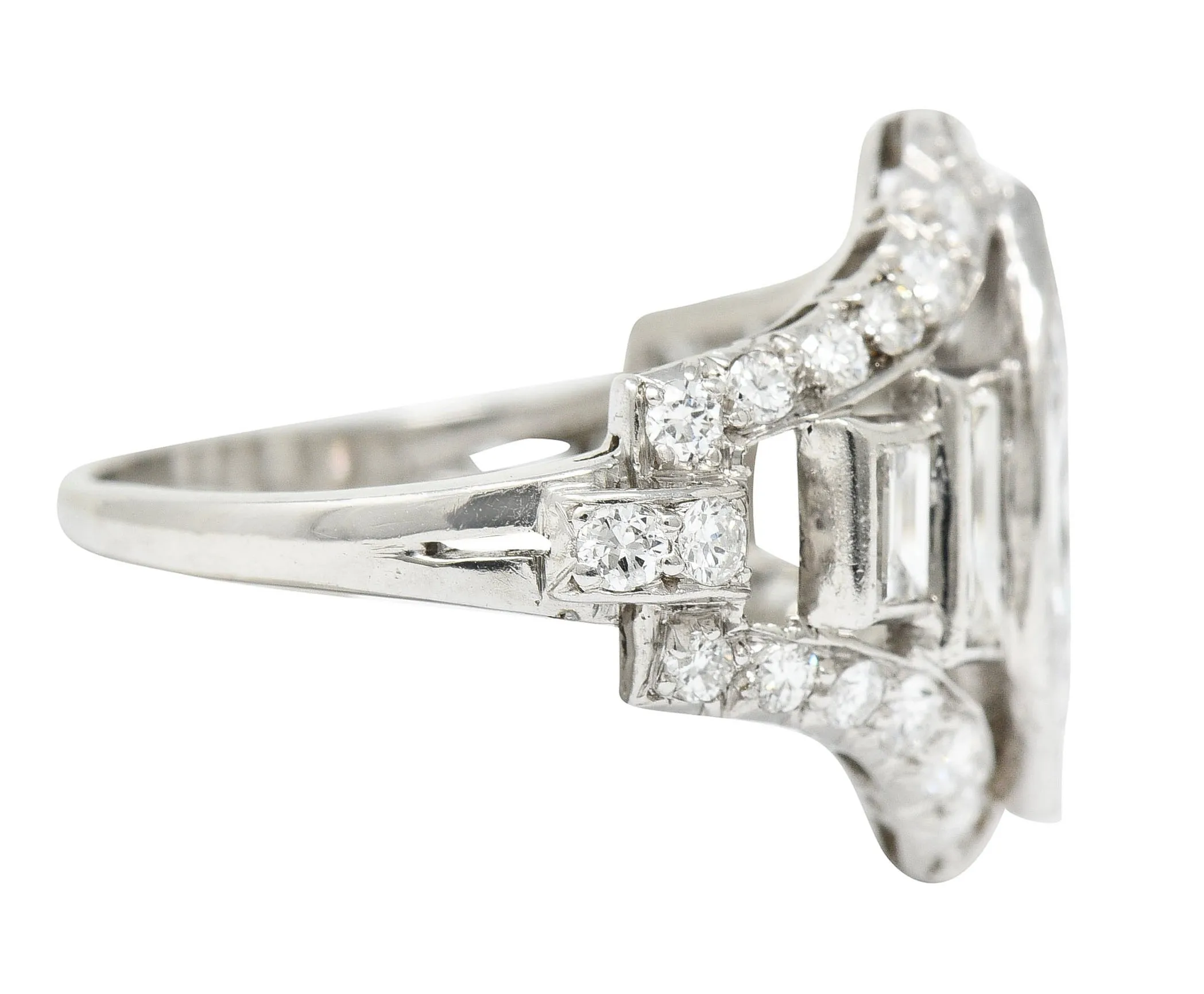 Art Deco 2.70 CTW Marquise Diamond Platinum Band Ring