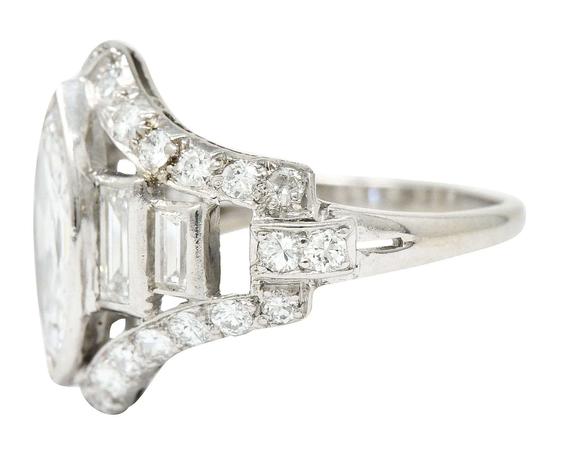 Art Deco 2.70 CTW Marquise Diamond Platinum Band Ring