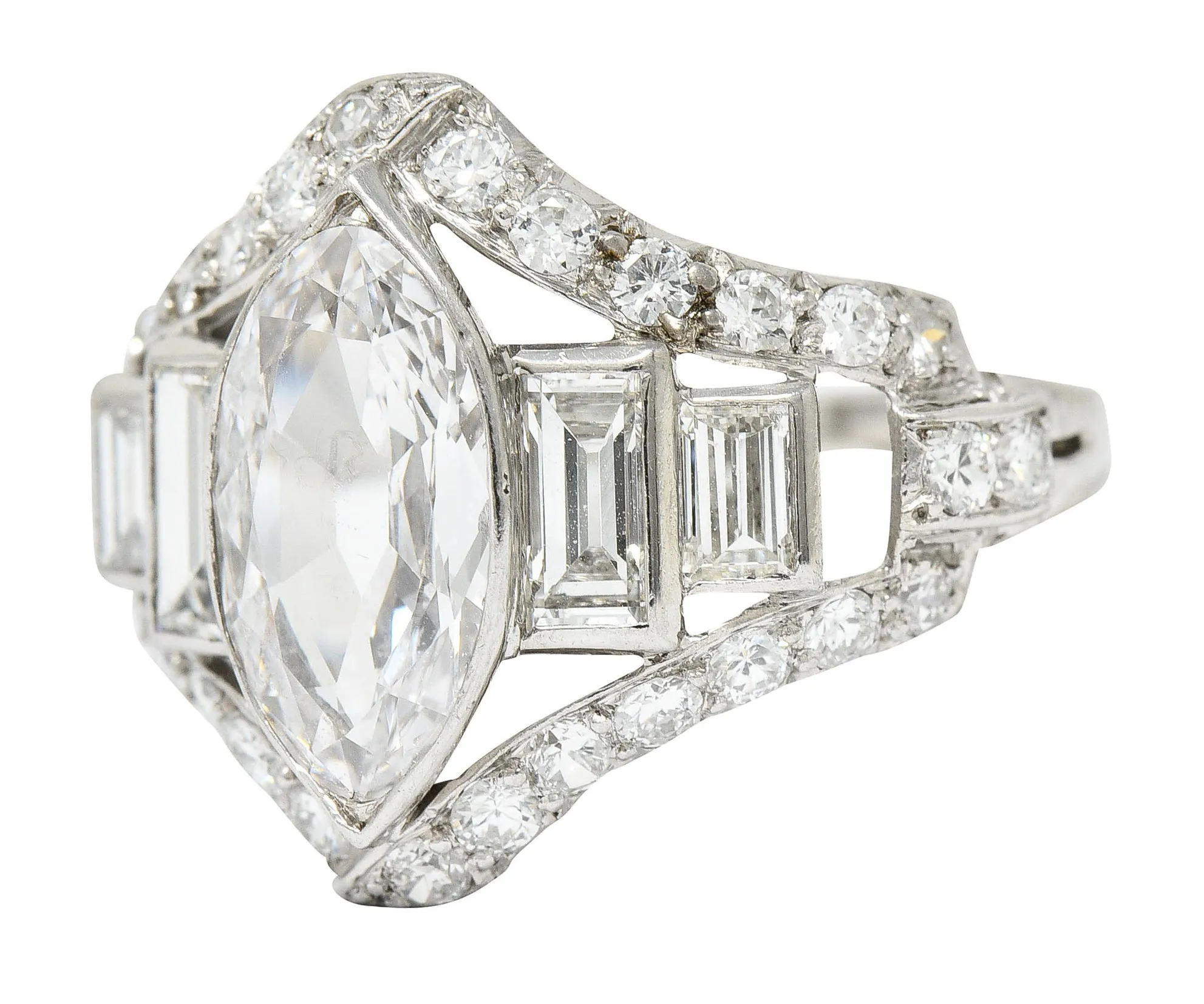 Art Deco 2.70 CTW Marquise Diamond Platinum Band Ring