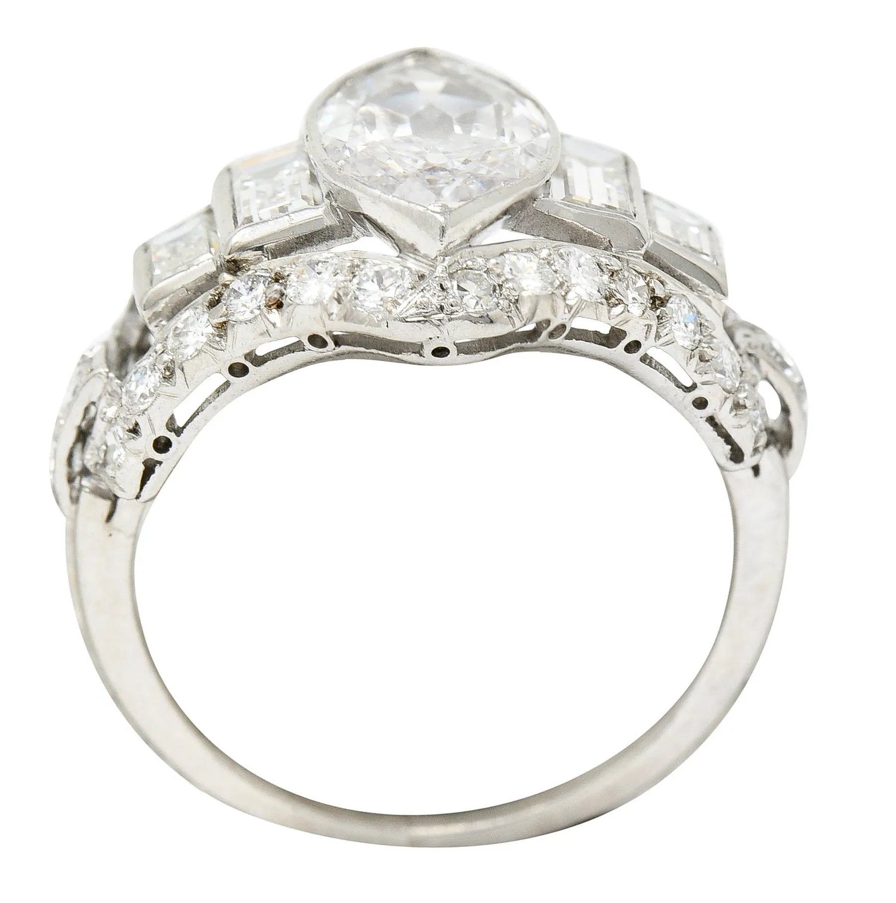 Art Deco 2.70 CTW Marquise Diamond Platinum Band Ring