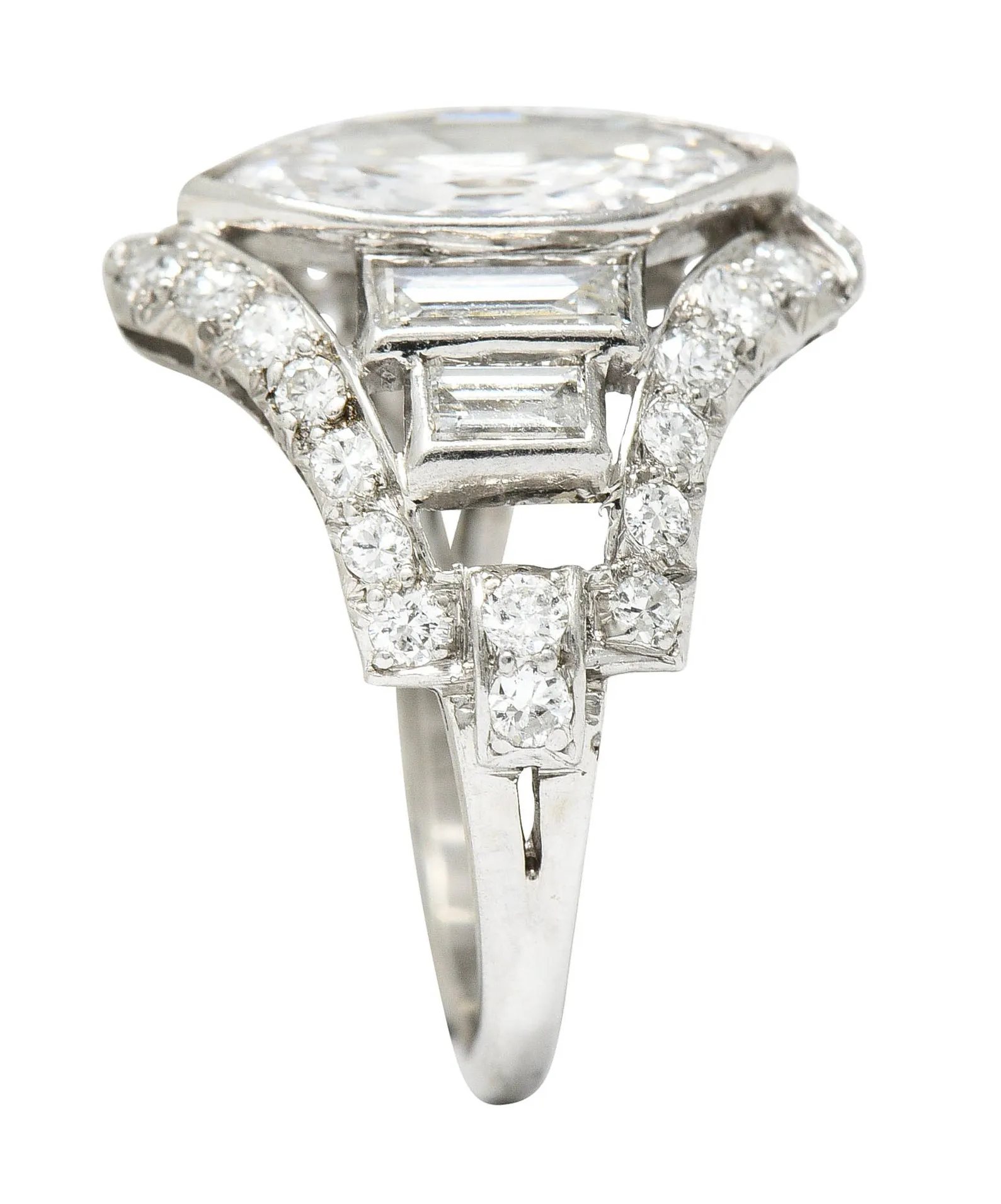 Art Deco 2.70 CTW Marquise Diamond Platinum Band Ring