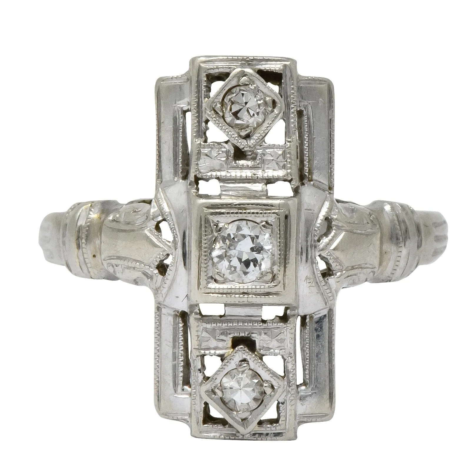 Art Deco Diamond 14 Karat White Gold Dinner Cocktail Ring