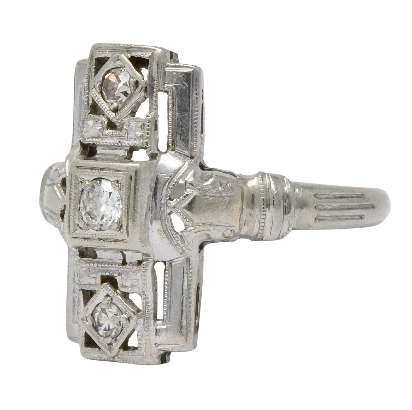 Art Deco Diamond 14 Karat White Gold Dinner Cocktail Ring