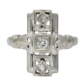 Art Deco Diamond 14 Karat White Gold Dinner Cocktail Ring