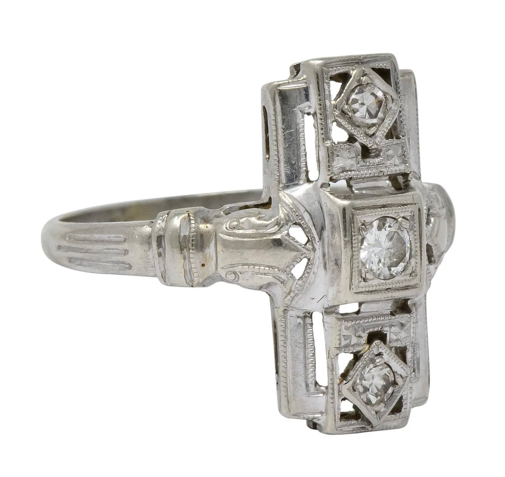 Art Deco Diamond 14 Karat White Gold Dinner Cocktail Ring