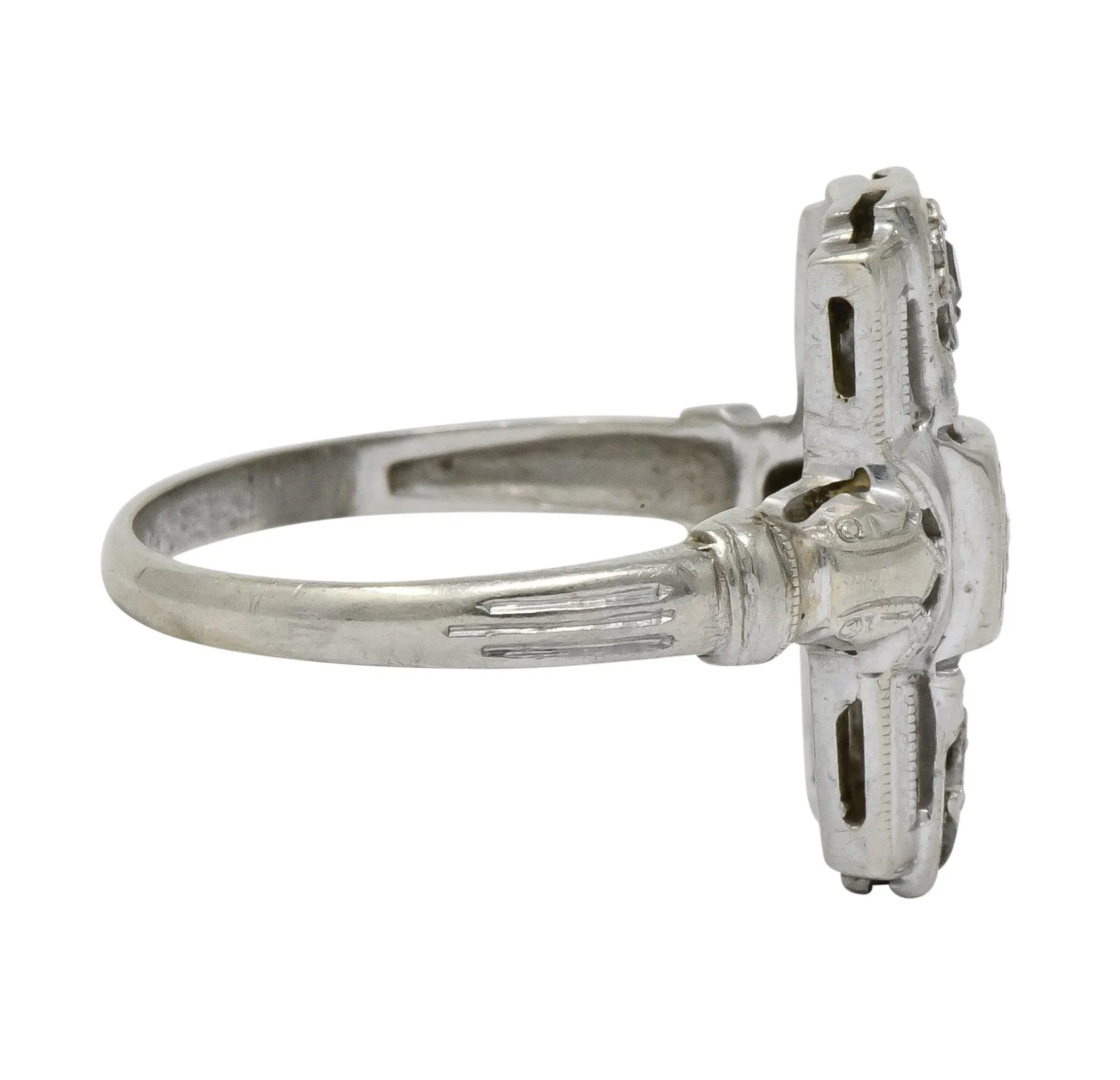 Art Deco Diamond 14 Karat White Gold Dinner Cocktail Ring