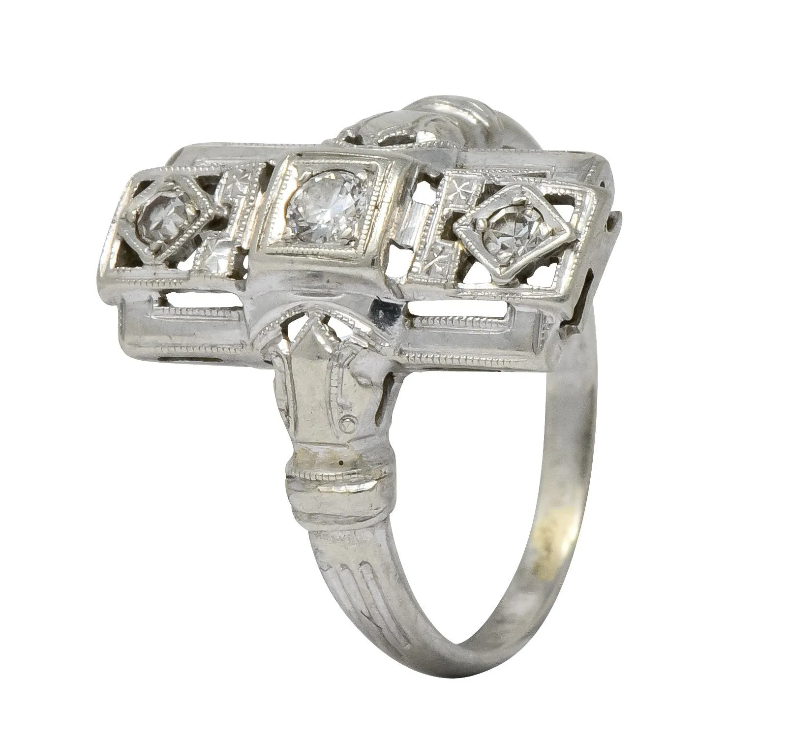 Art Deco Diamond 14 Karat White Gold Dinner Cocktail Ring