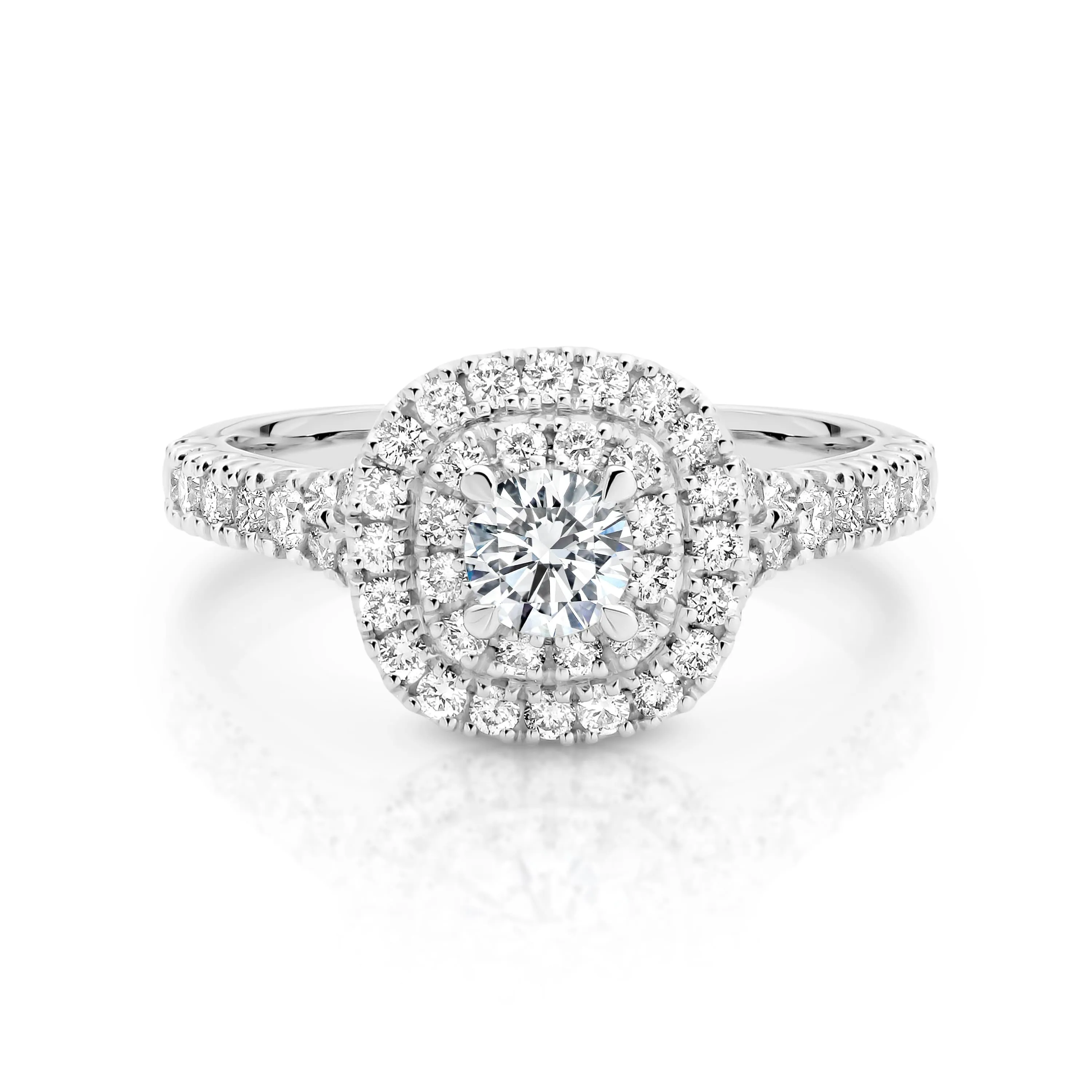 Aurora | Cushion Shaped Double Halo Diamond Engagement Ring with Shoulder Stones