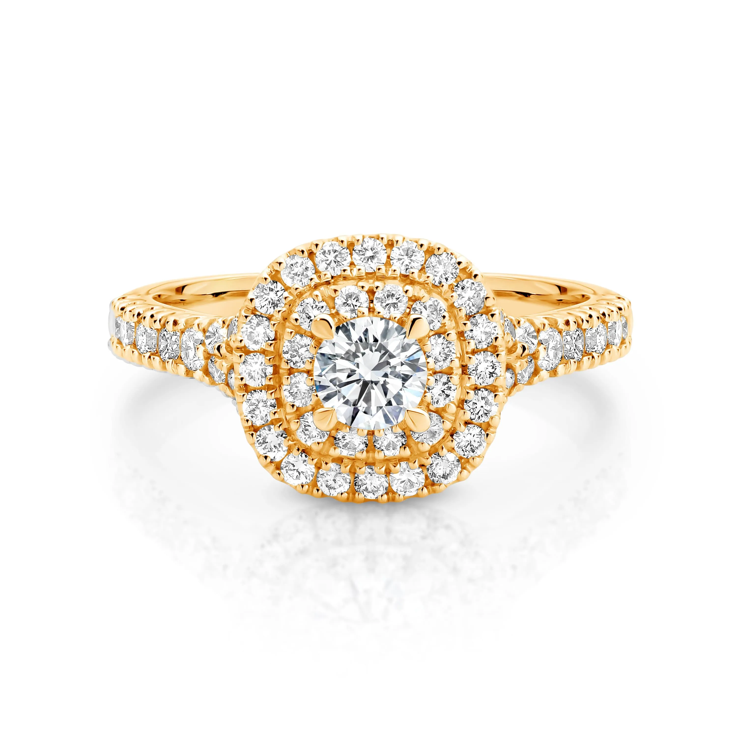 Aurora | Cushion Shaped Double Halo Diamond Engagement Ring with Shoulder Stones