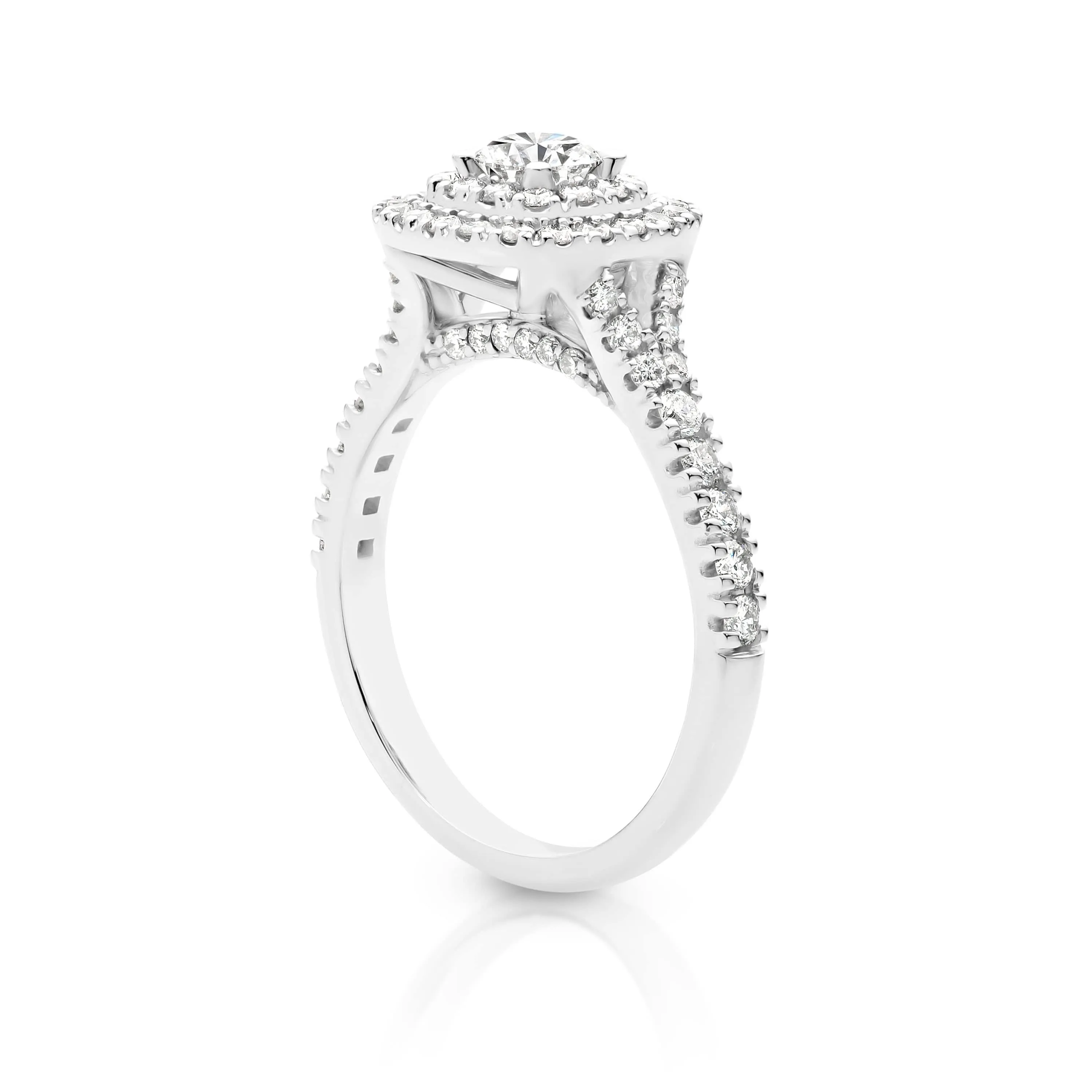 Aurora | Cushion Shaped Double Halo Diamond Engagement Ring with Shoulder Stones