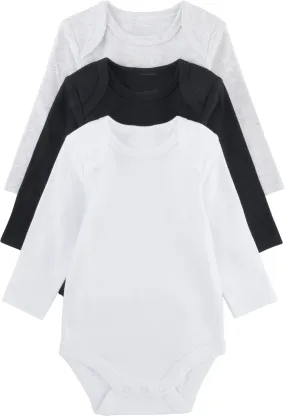 Babies 3 Pack Long Sleeve Bodysuit in Snow Marle/black/bright White | Postie