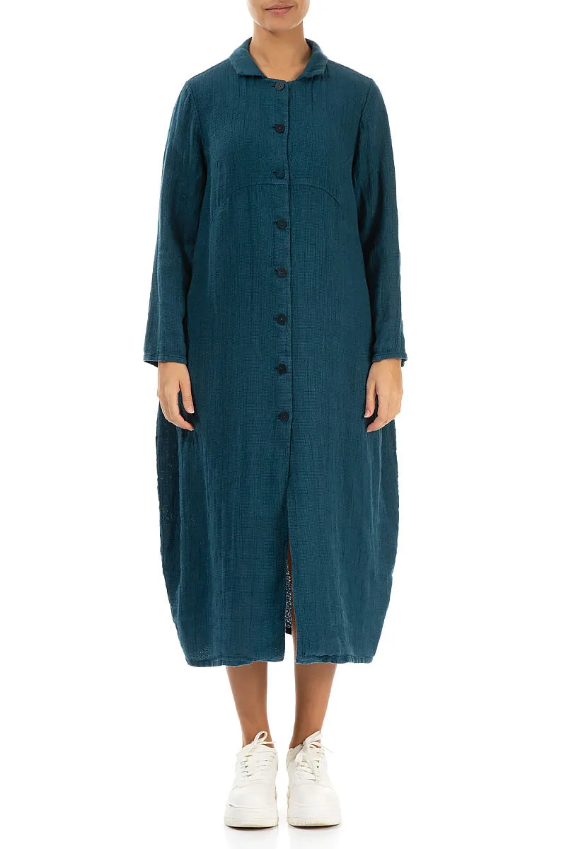 Balloon Dark Teal Textured Linen Jacket Dress