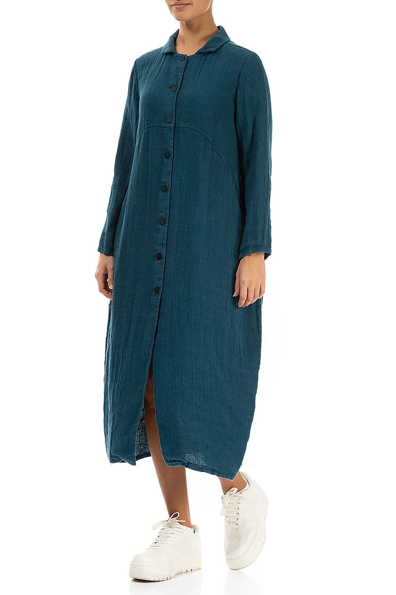 Balloon Dark Teal Textured Linen Jacket Dress