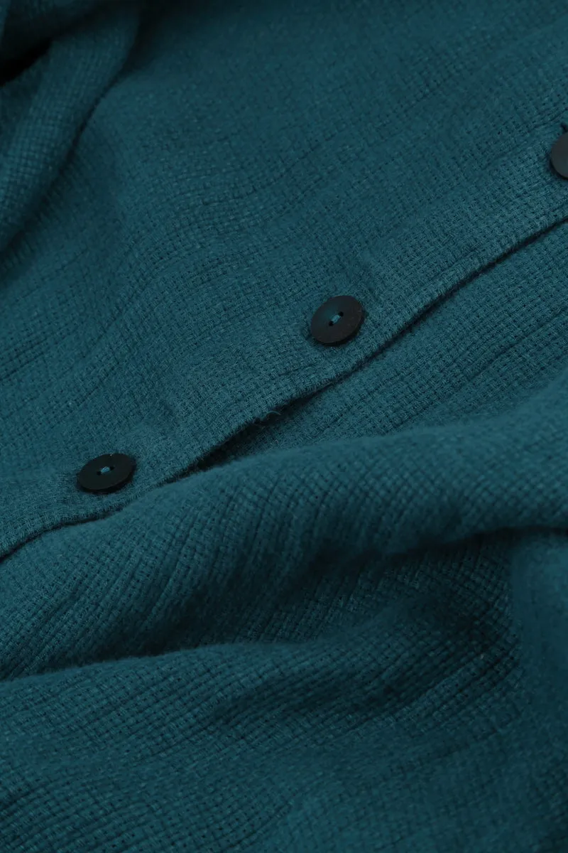 Balloon Dark Teal Textured Linen Jacket Dress