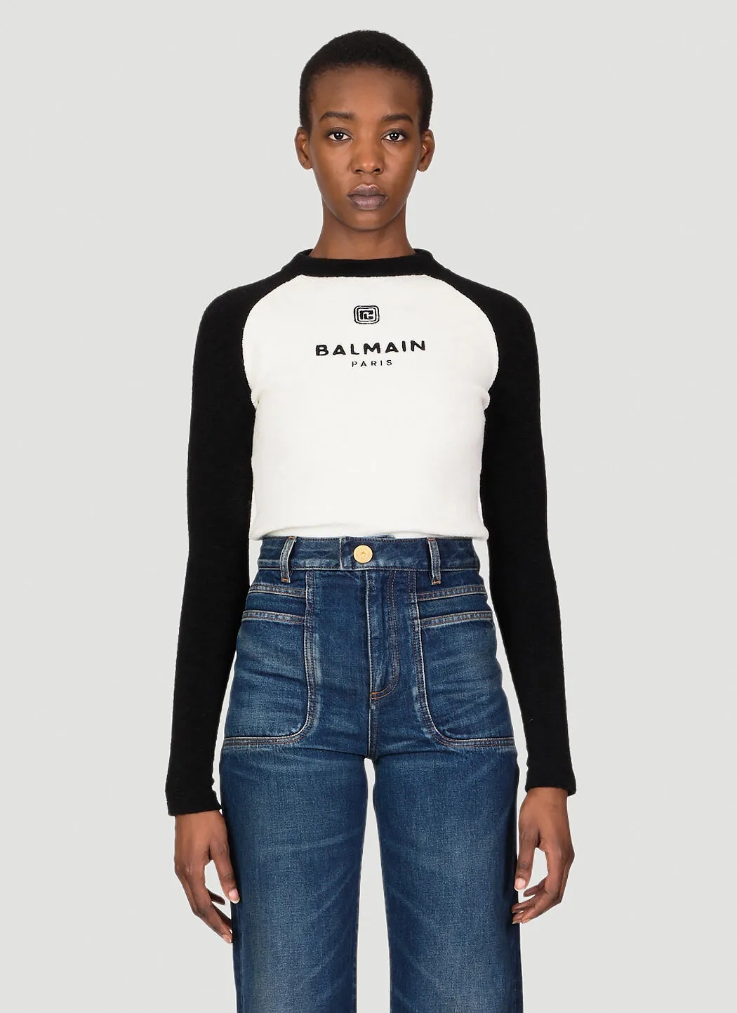 BALMAIN  |Crew Neck Casual Style Wool Blended Fabrics Bi-color