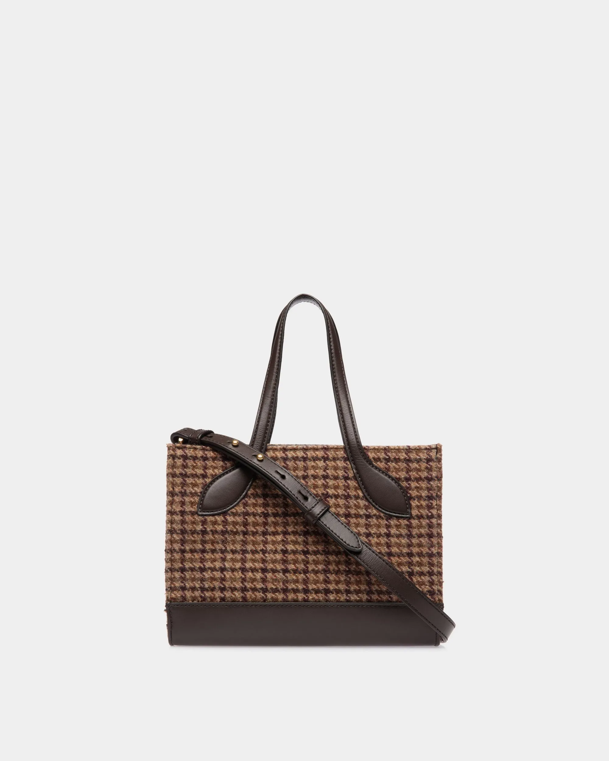 Bar Mini Tote Bag in Multibrown Check Wool And Leather 