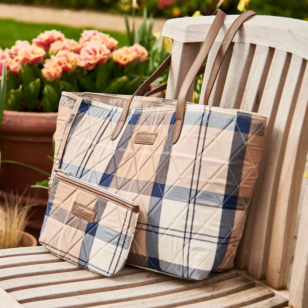 Barbour Wetherham Quilted Tote Bag in Tartan Primrose