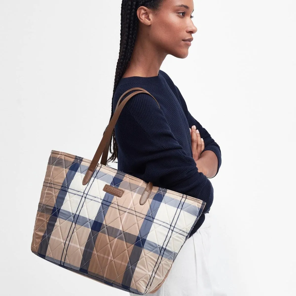 Barbour Wetherham Quilted Tote Bag in Tartan Primrose