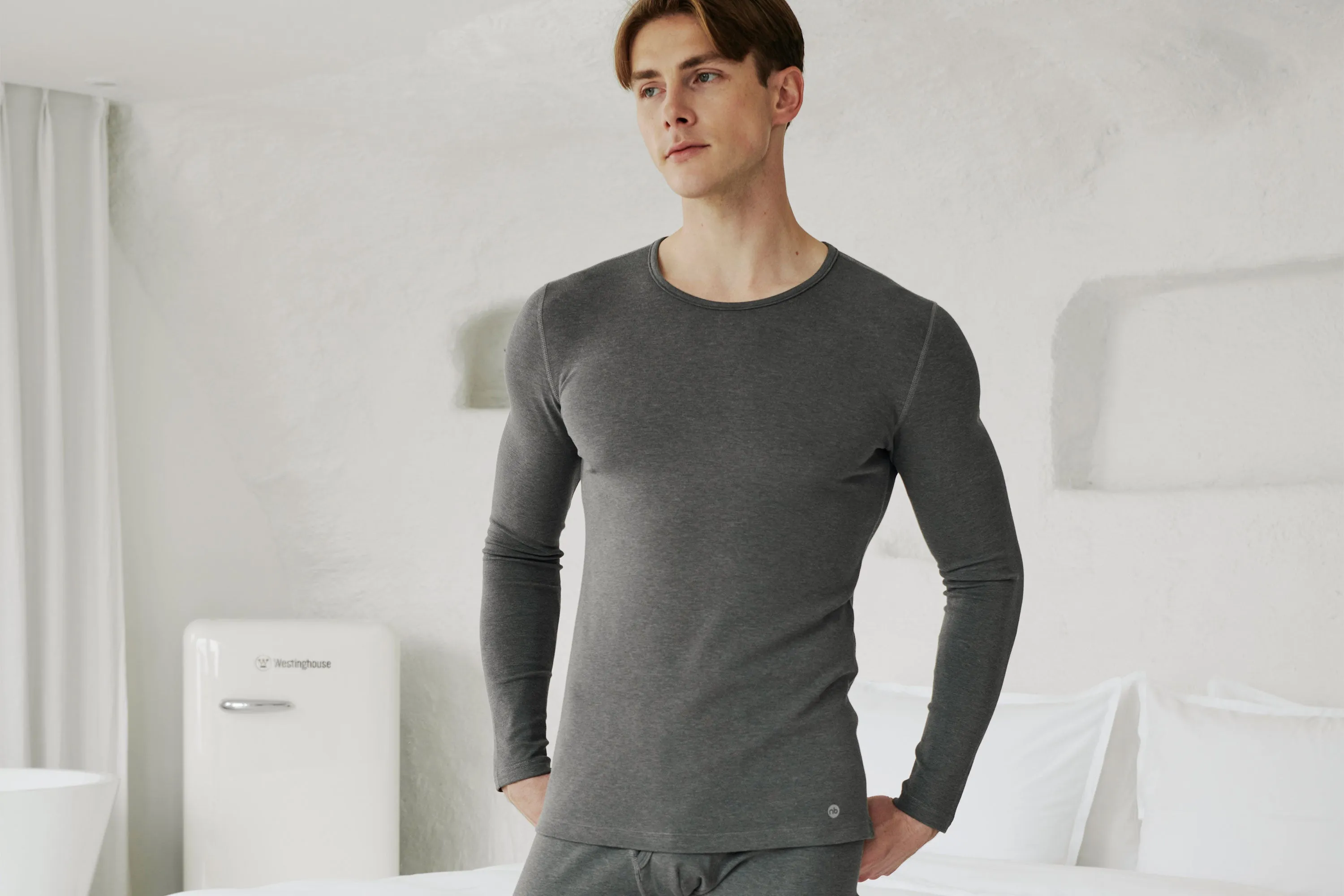 Basics Men's Winter Long Sleeve Top (Bamboo Tanboocel) - Charcoal