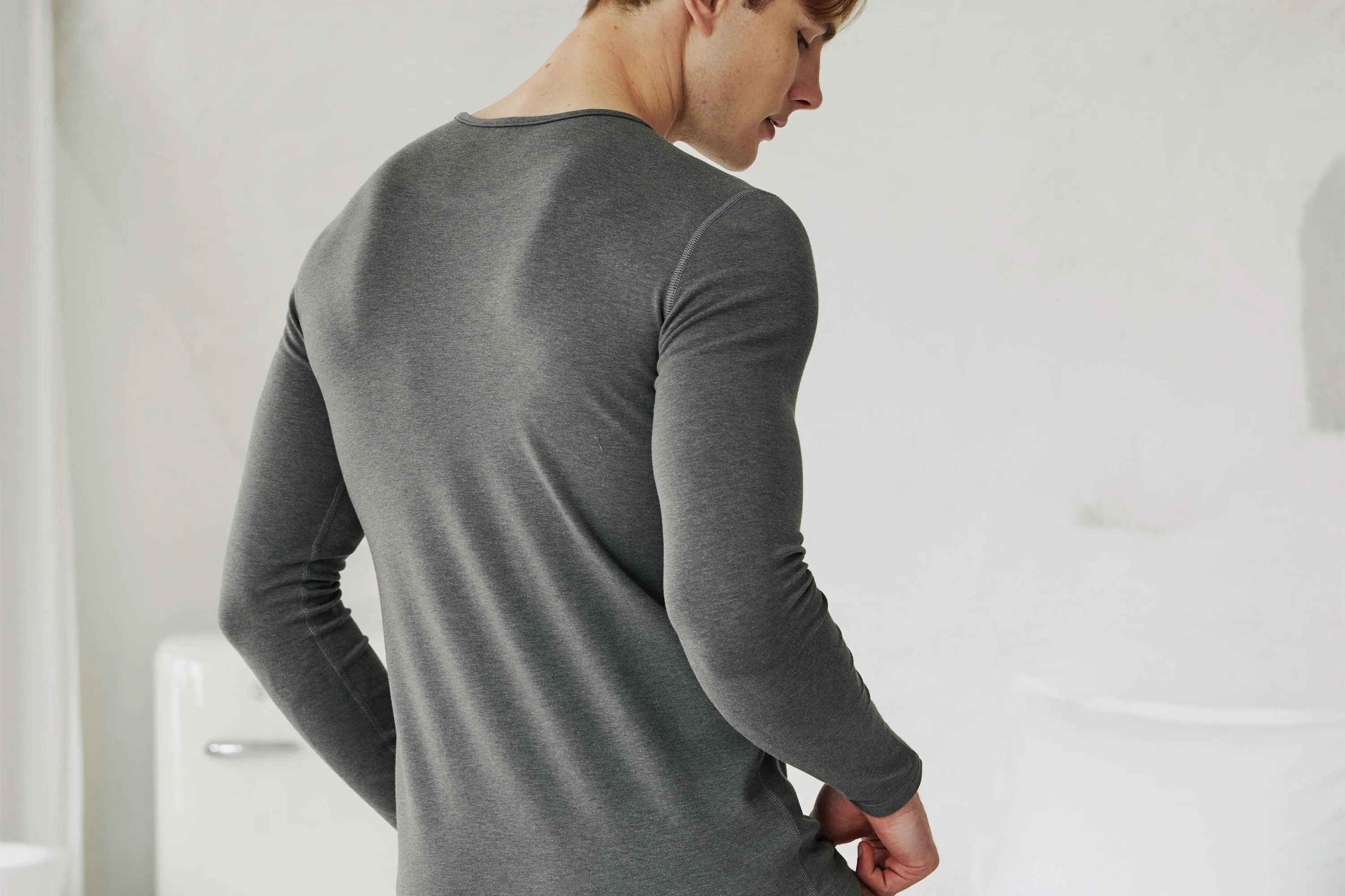 Basics Men's Winter Long Sleeve Top (Bamboo Tanboocel) - Charcoal