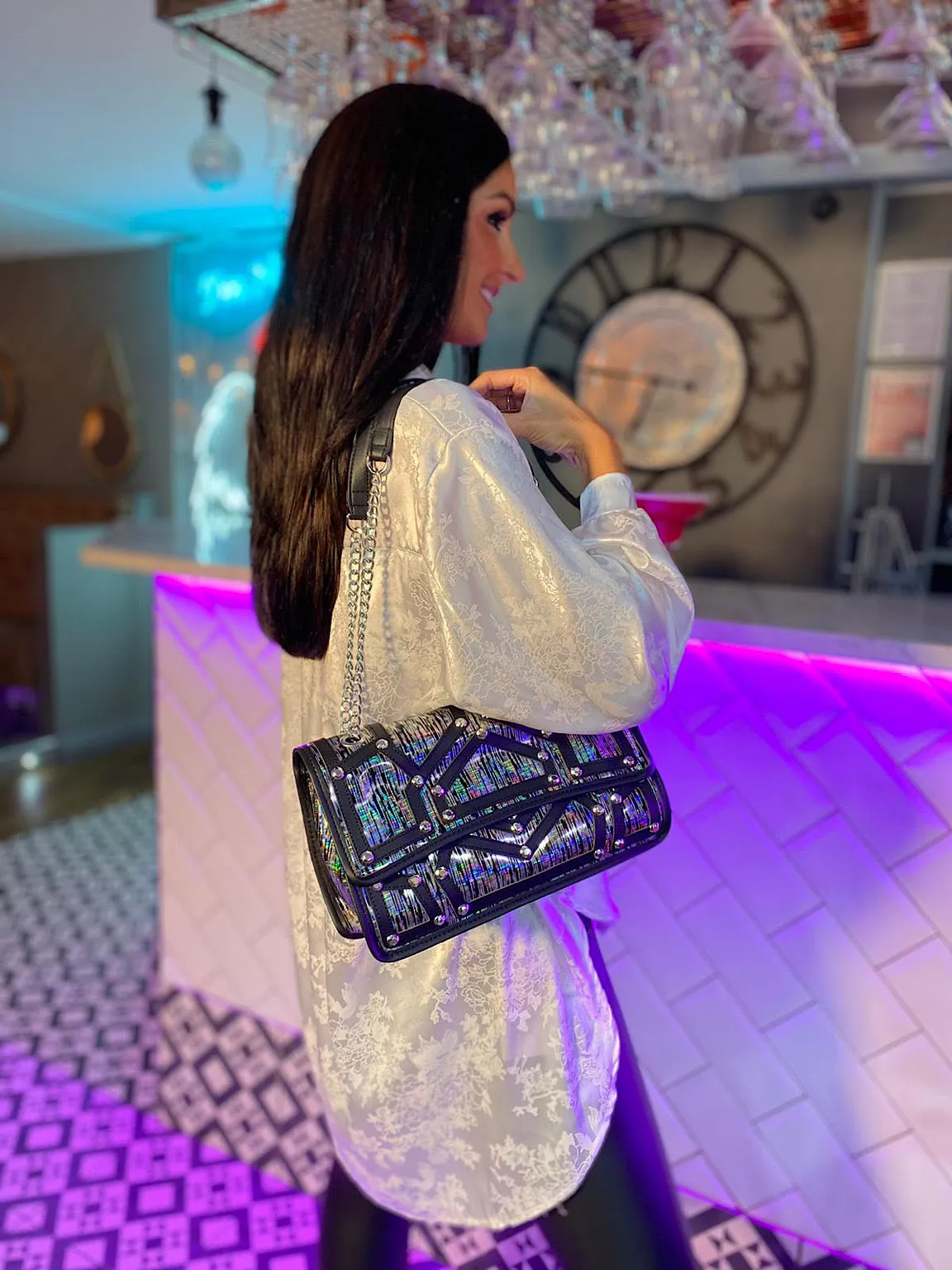 Black Studded Iridescent Bag