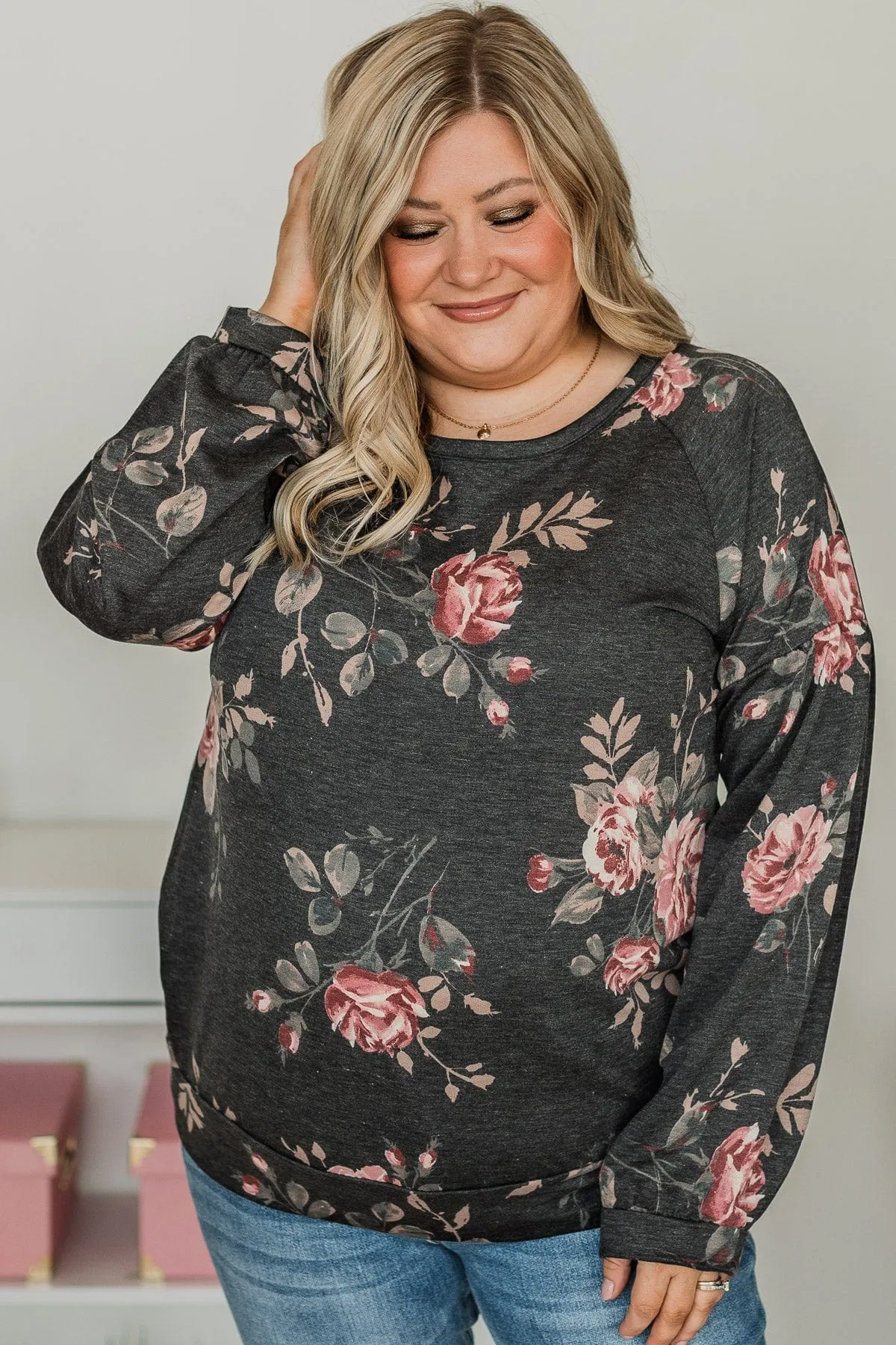 Blooming Feelings Floral Top- Charcoal