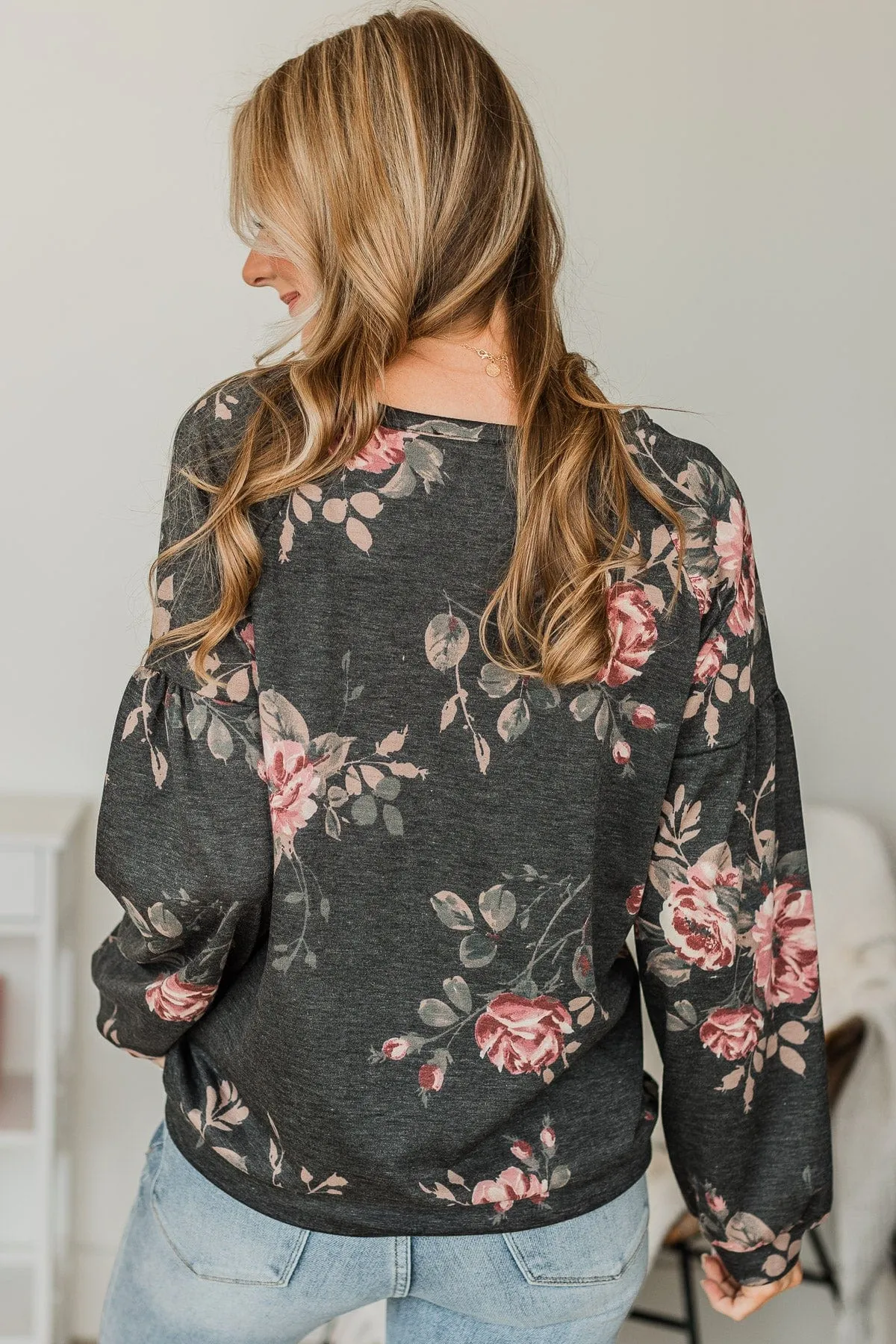 Blooming Feelings Floral Top- Charcoal