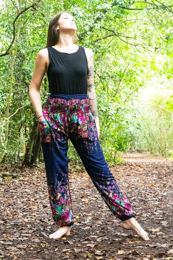 Blue FLORAL Women Harem Pants Boho Pants Hippie Pants