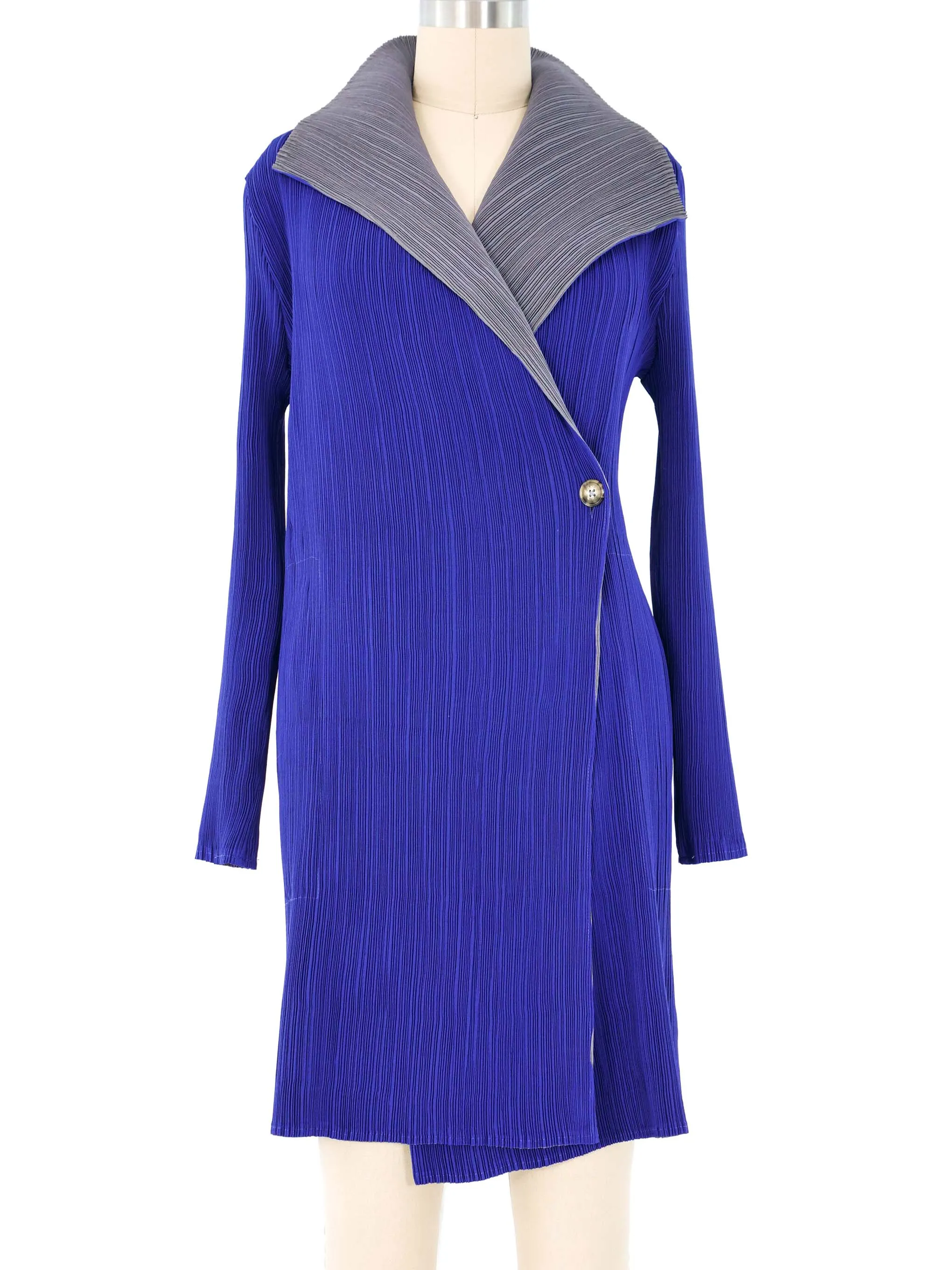 Blue Plisse Pleat Longline Jacket