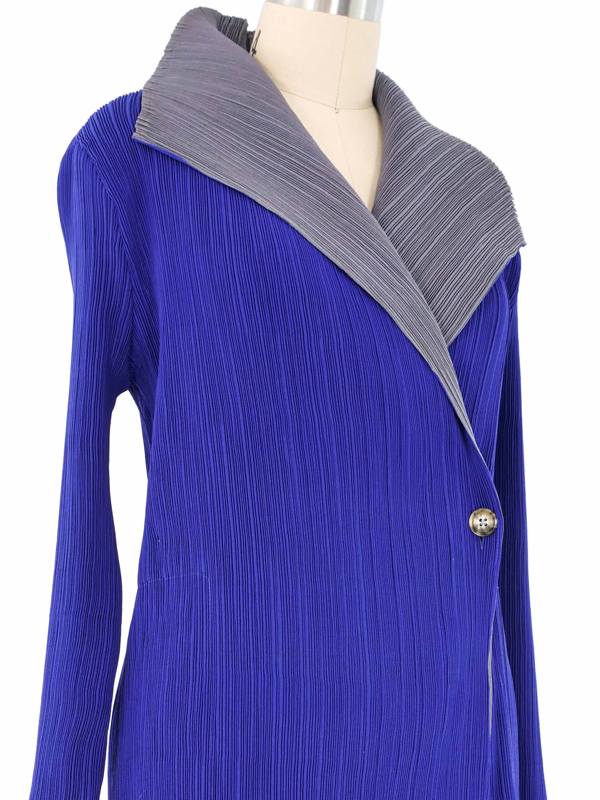 Blue Plisse Pleat Longline Jacket