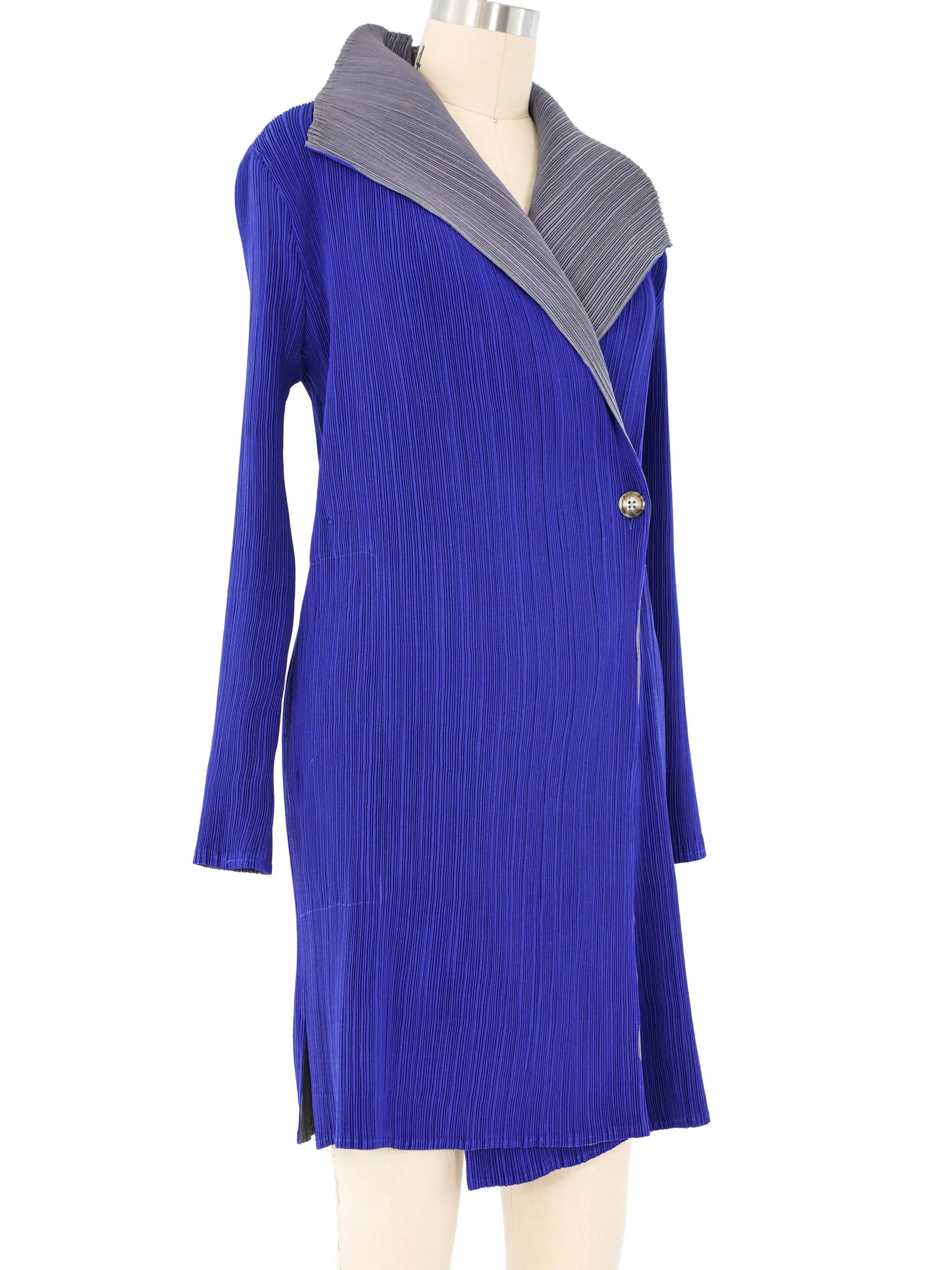 Blue Plisse Pleat Longline Jacket