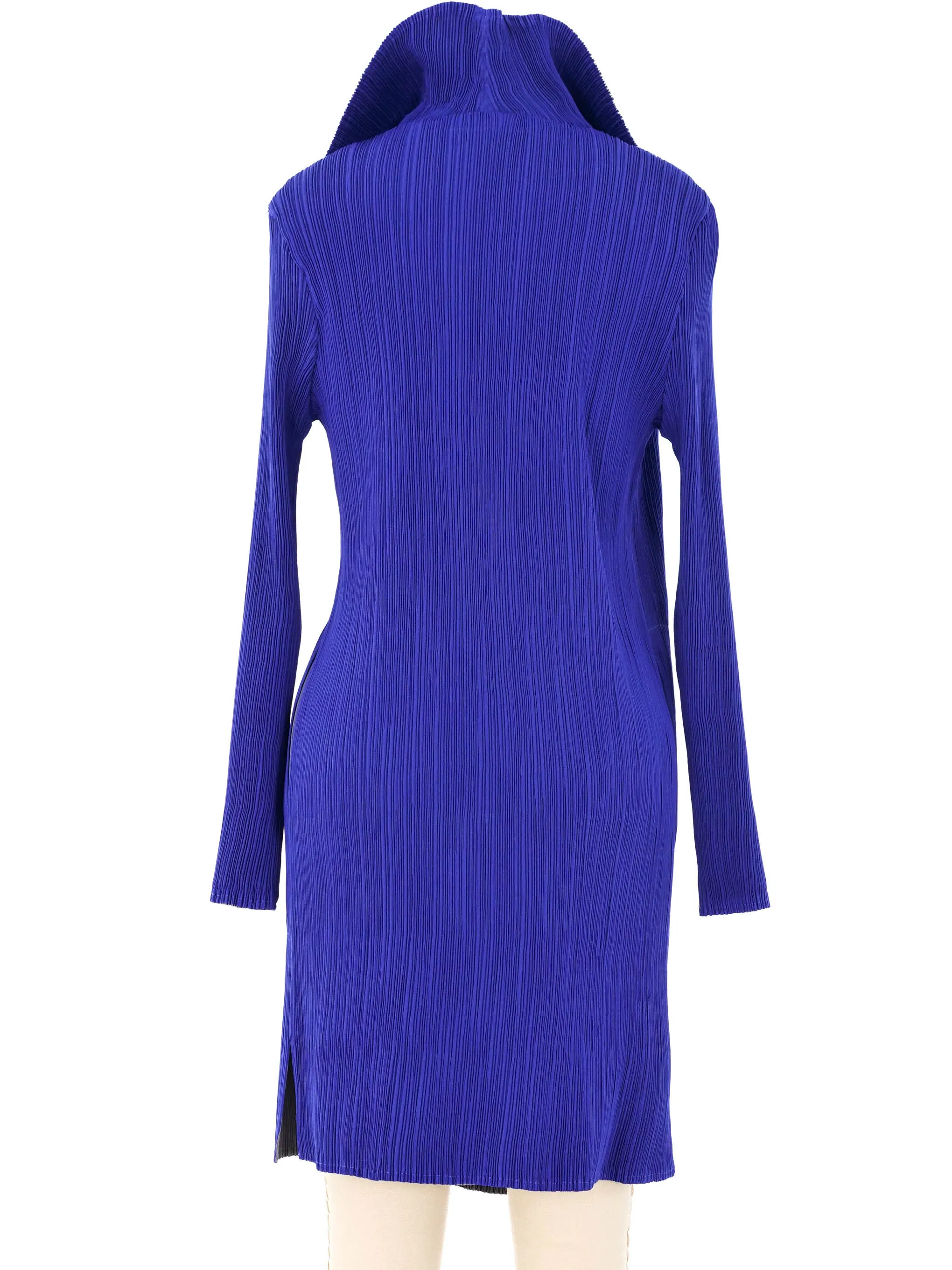 Blue Plisse Pleat Longline Jacket