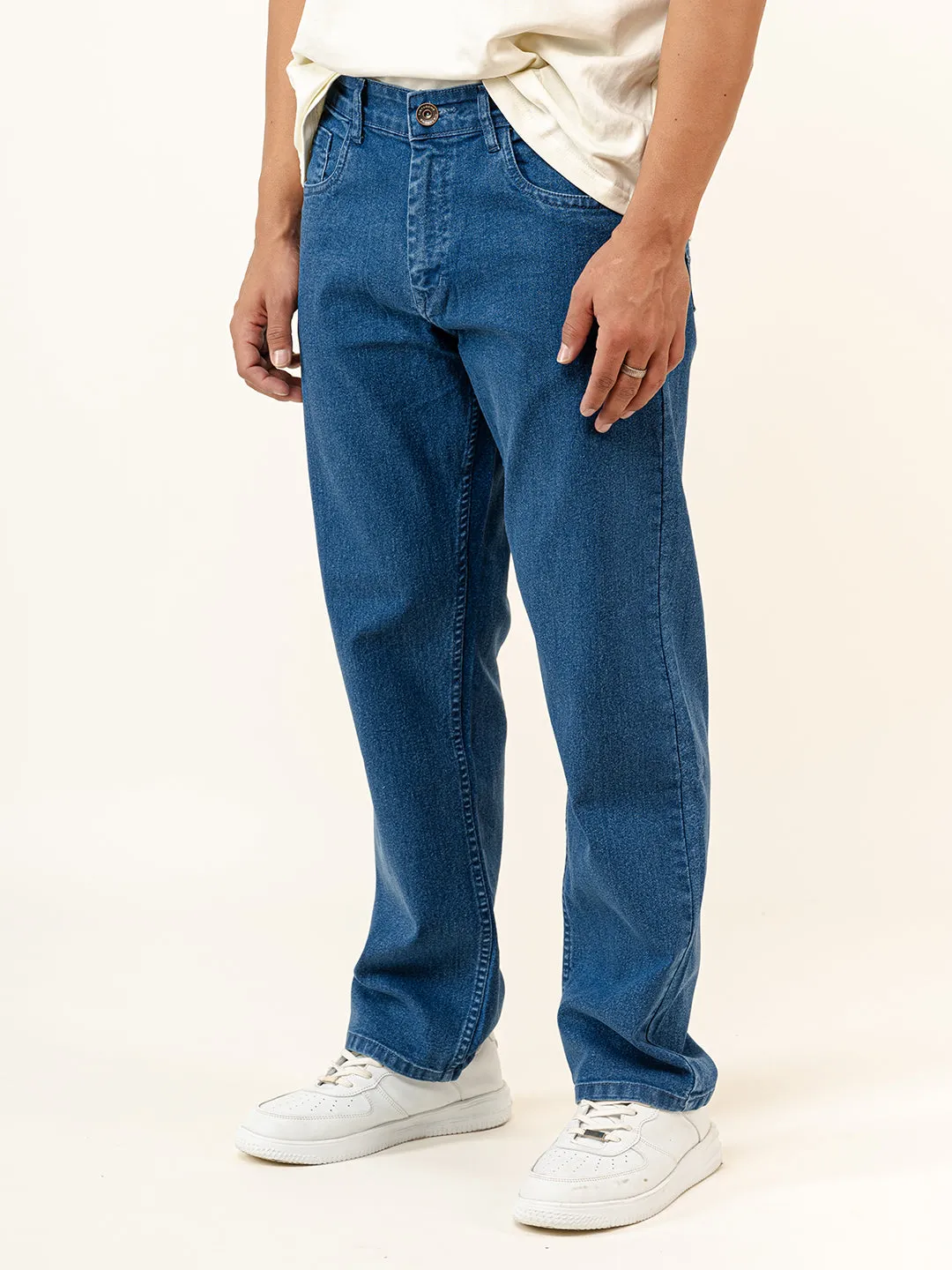 Blue Straight Fit Men's Denim Jeans