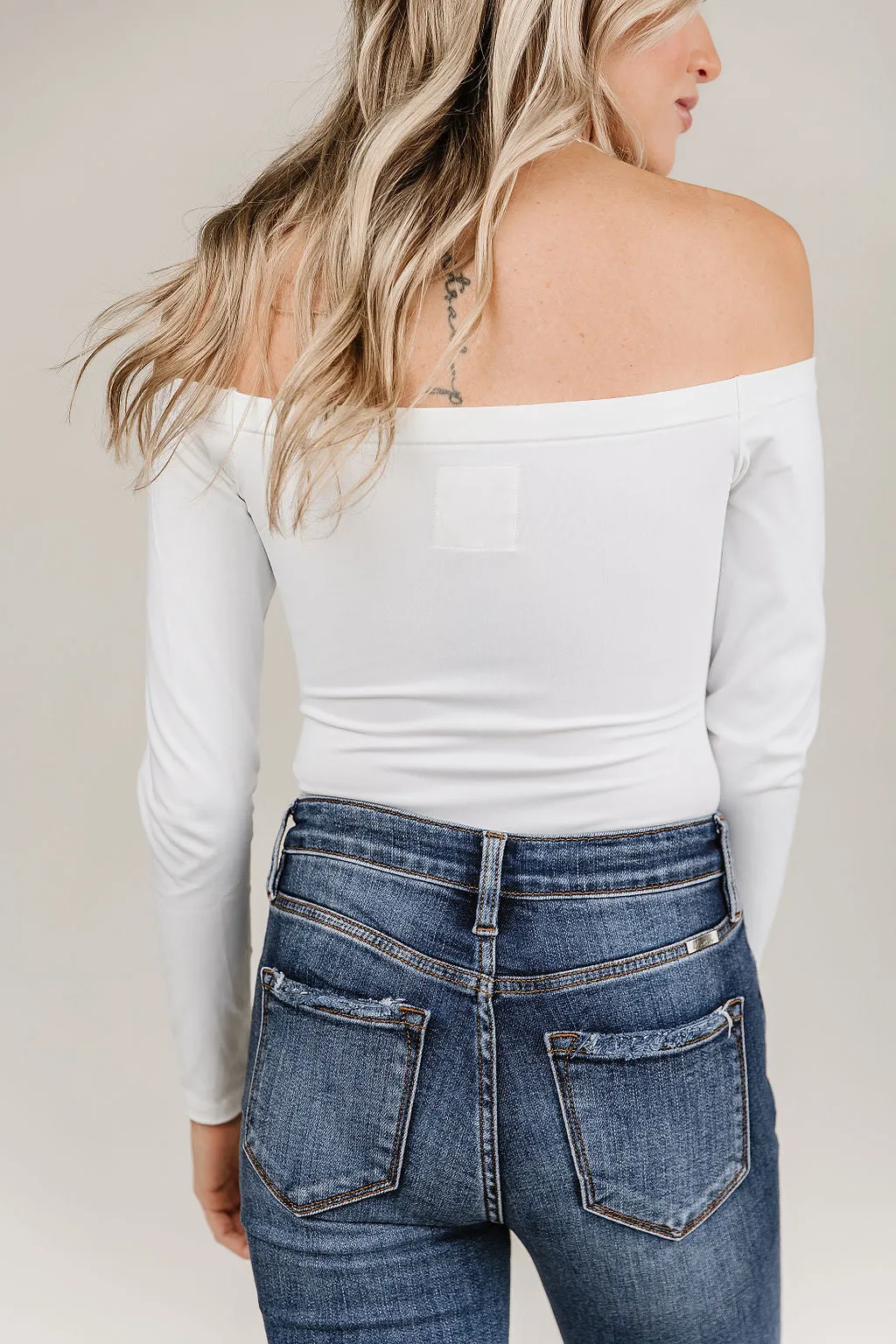 Bodysuit- Long Sleeve Off The Shoulder- White