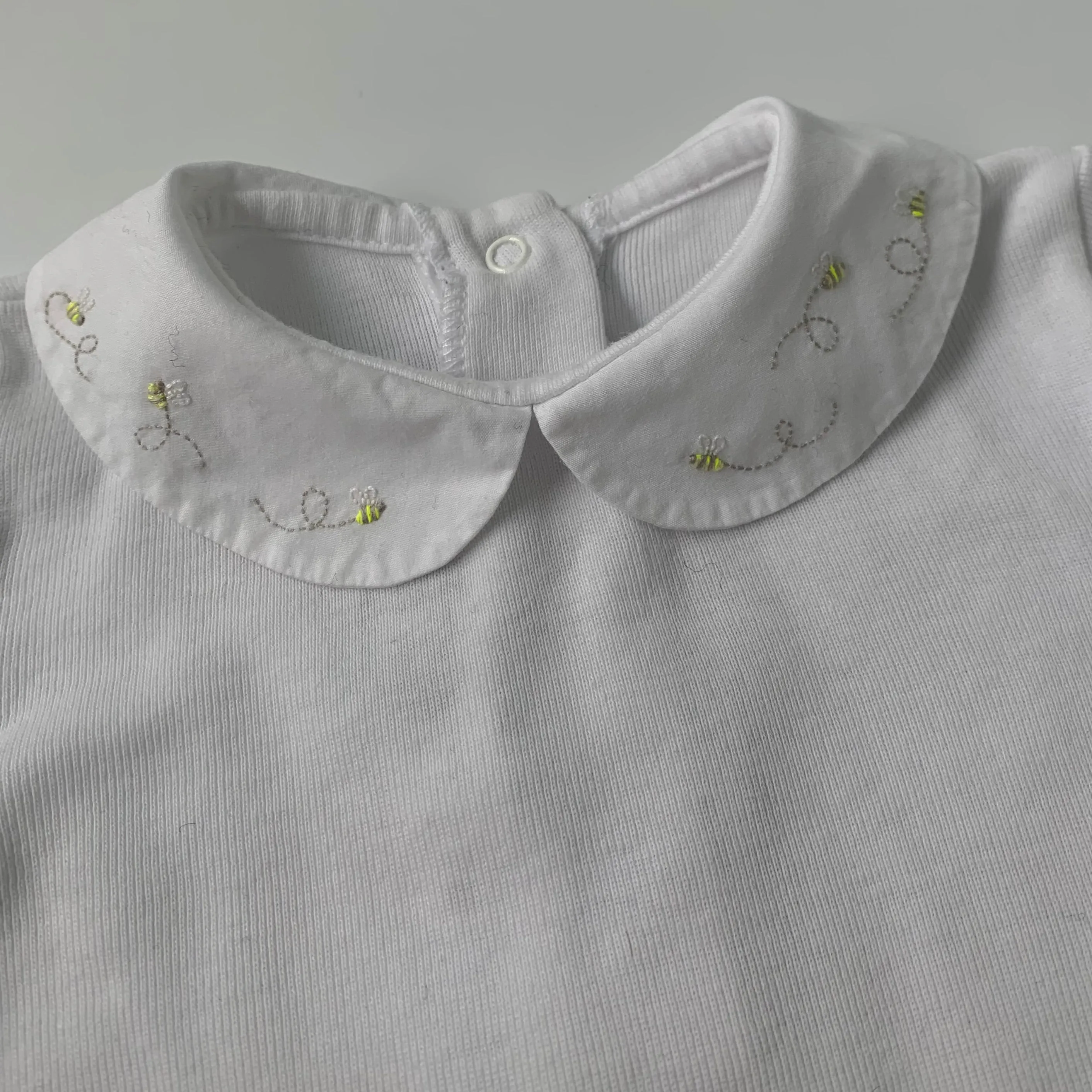 Bonpoint White Bodysuit With Bee Embroidered Collar: 6 Months