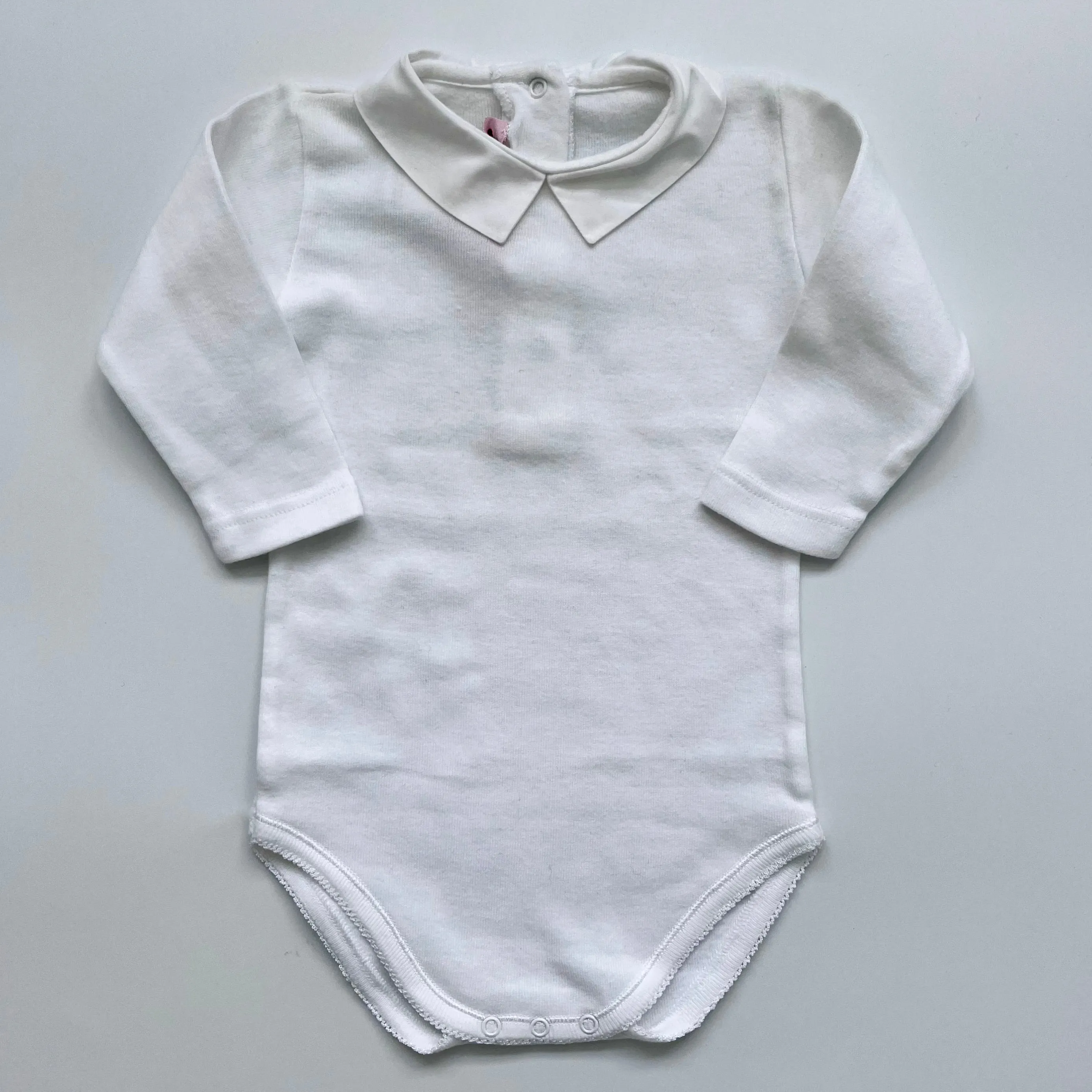 Bonpoint White Cotton Bodysuit With Collar: 6 Months