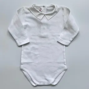 Bonpoint White Cotton Bodysuit With Collar: 6 Months