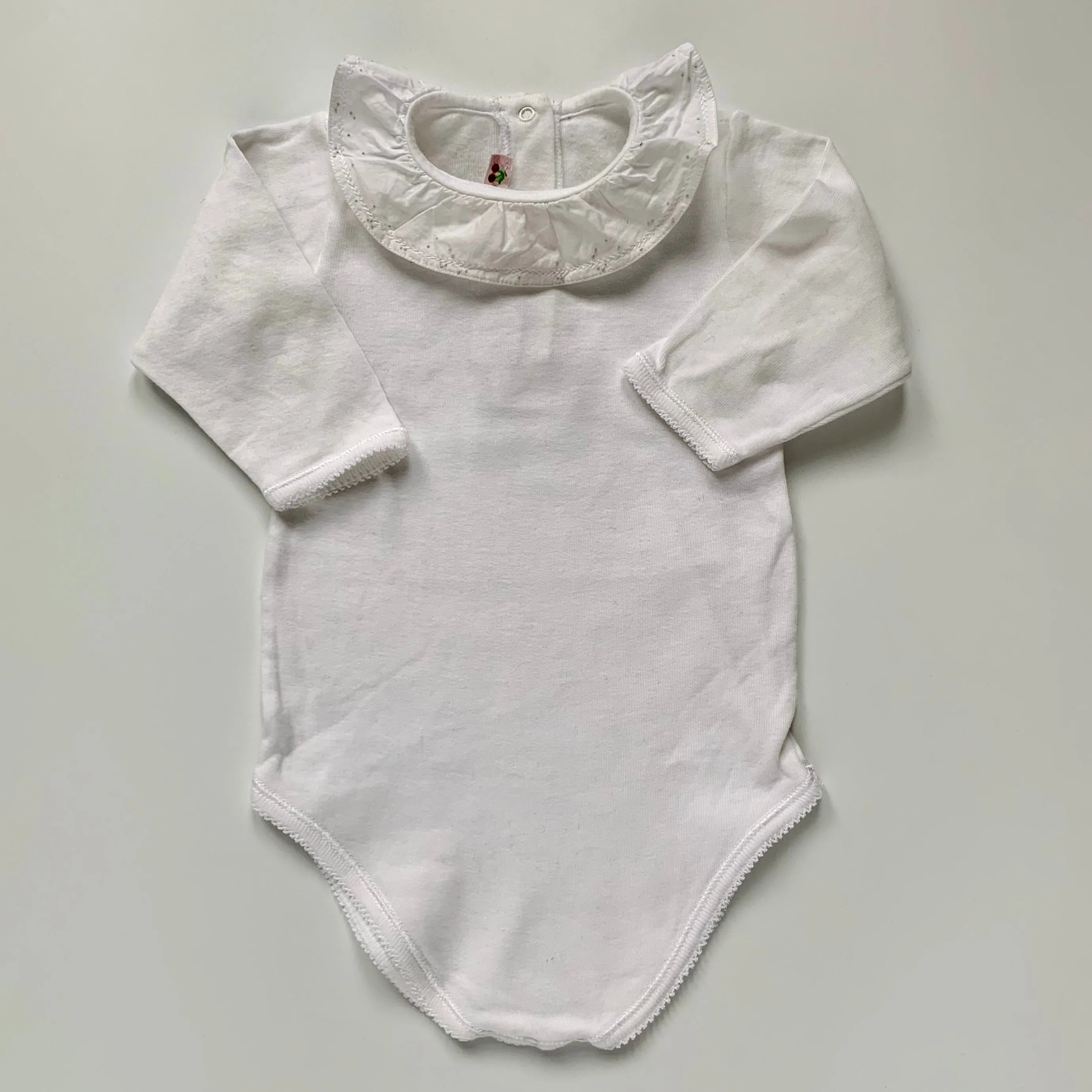 Bonpoint White Cotton Bodysuit With White Frill Collar: 12 Months