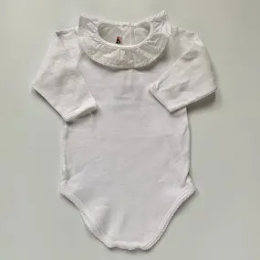 Bonpoint White Cotton Bodysuit With White Frill Collar: 12 Months