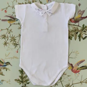 Bonpoint White Short-Sleeve Bodysuit With Collar: 12 Months