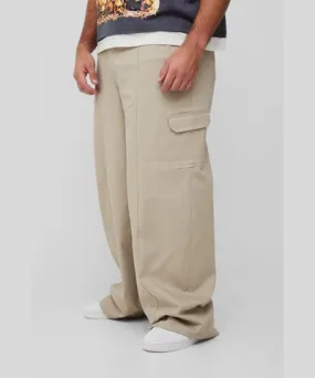 boohooMAN Mens Plus Elasticated Waist Seam Detail Oversized Cargo Pants