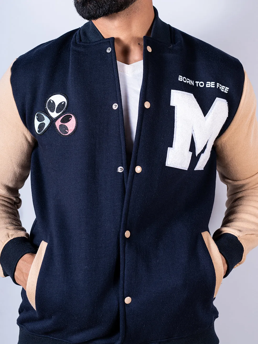 Born To Be Free Alien M Blue Varsity Jacket (Unisex)