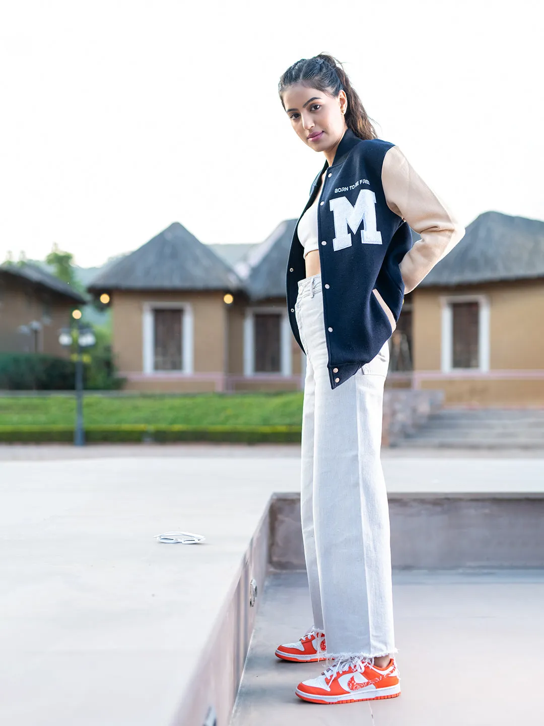 Born To Be Free Alien M Blue Varsity Jacket (Unisex)