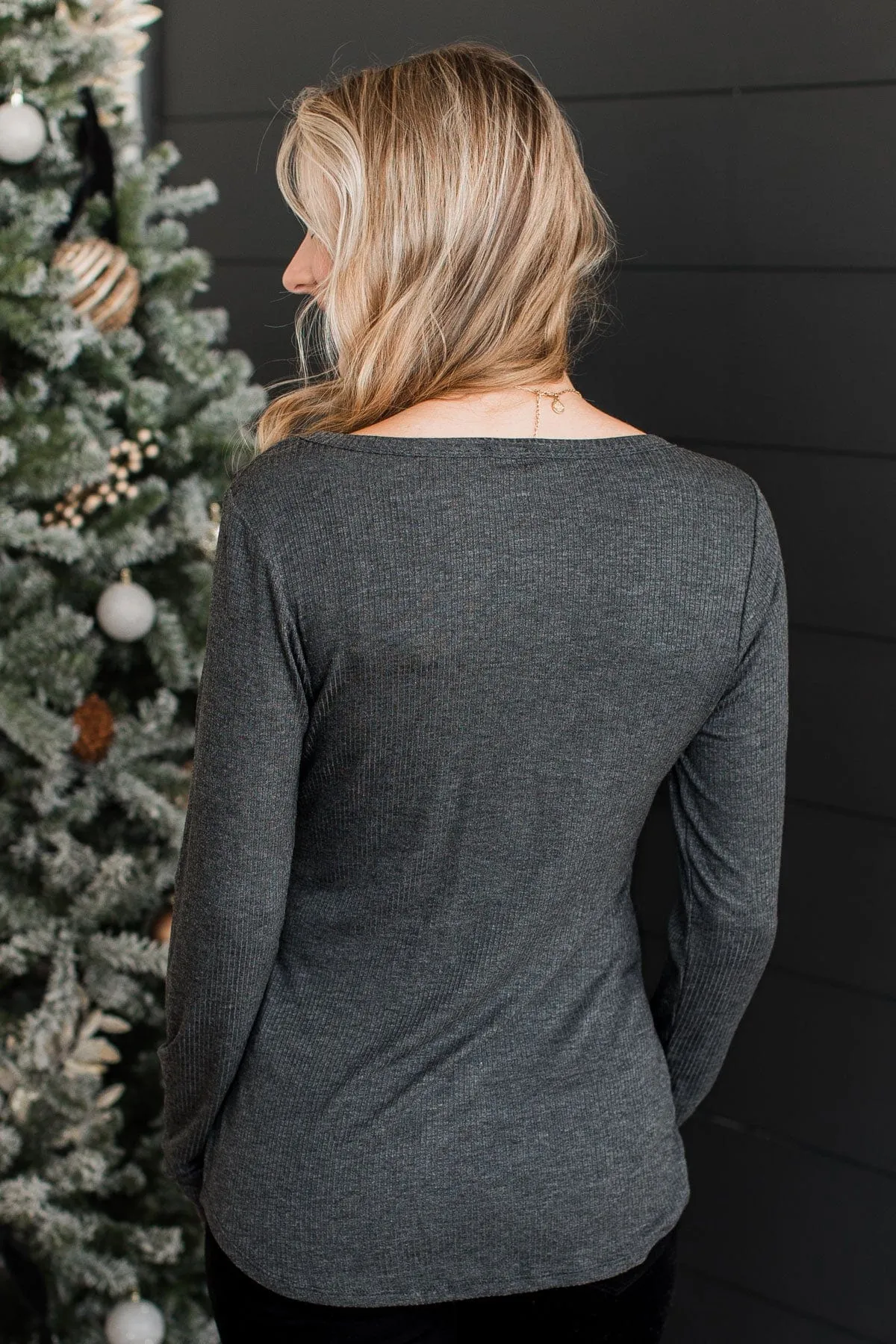 Break The Silence Knit Henley Top- Charcoal