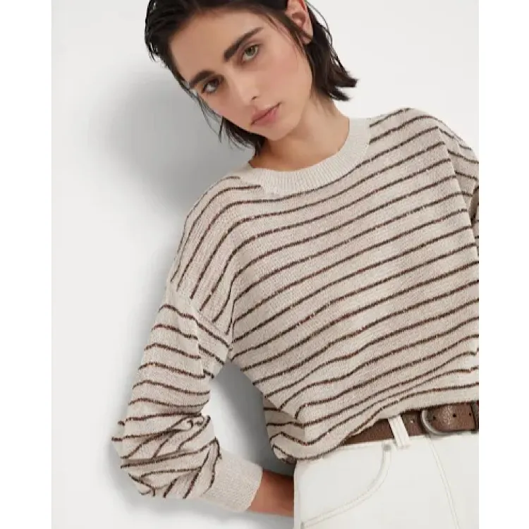 BRUNELLO CUCINELLI  |Crew Neck Stripes Casual Style Long Sleeves Cotton