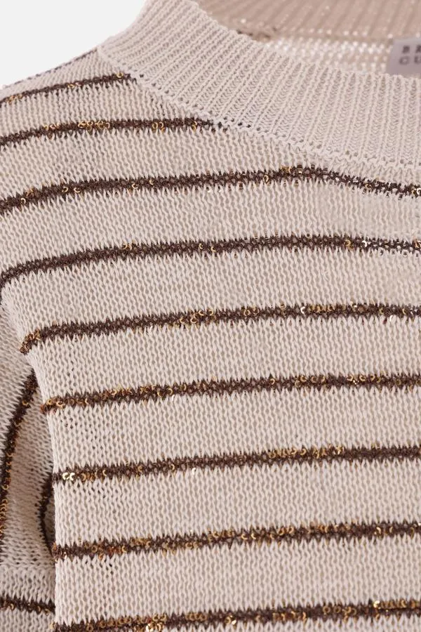 BRUNELLO CUCINELLI  |Crew Neck Stripes Long Sleeves Cotton V-neck & Crew neck