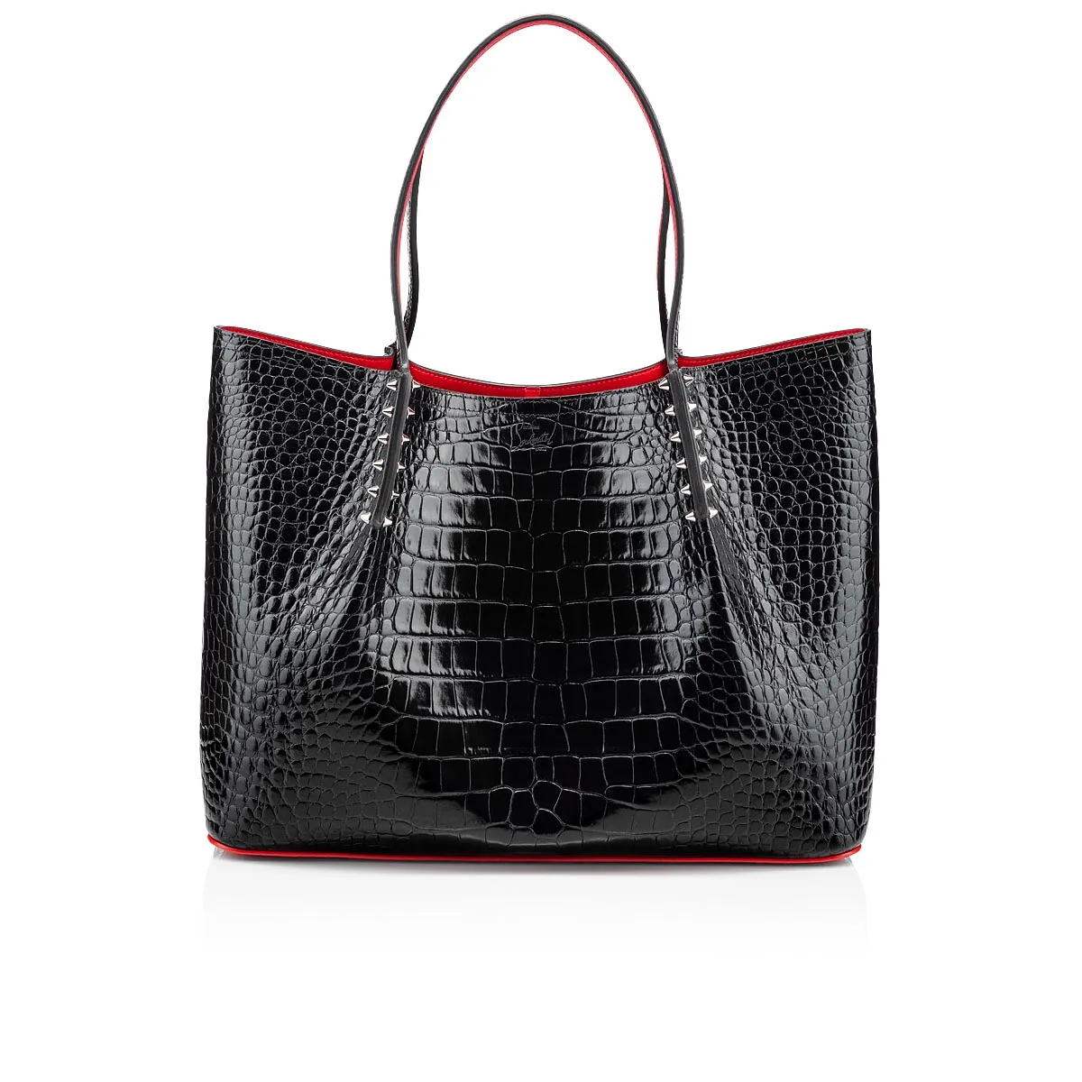 Cabarock large Tote bag - Alligator embossed calf leather and spikes - Black