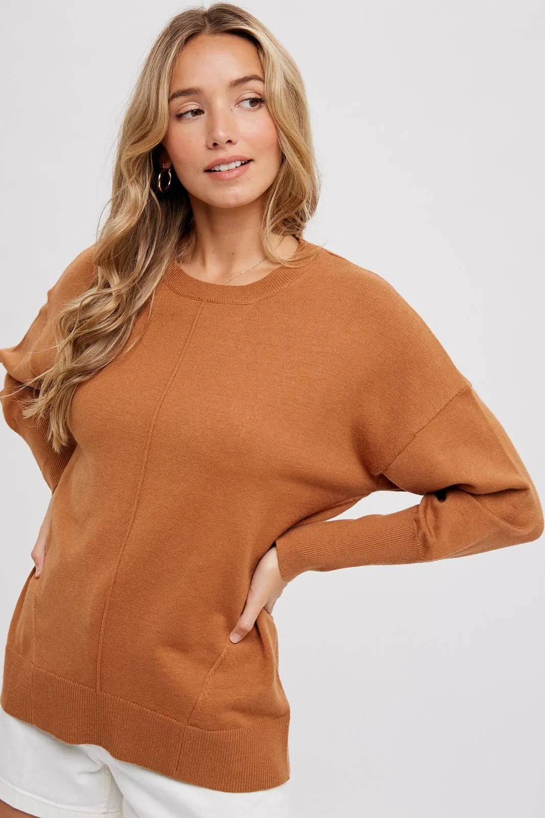 Camel Rib Knit Exposed Seam Maternity Sweater