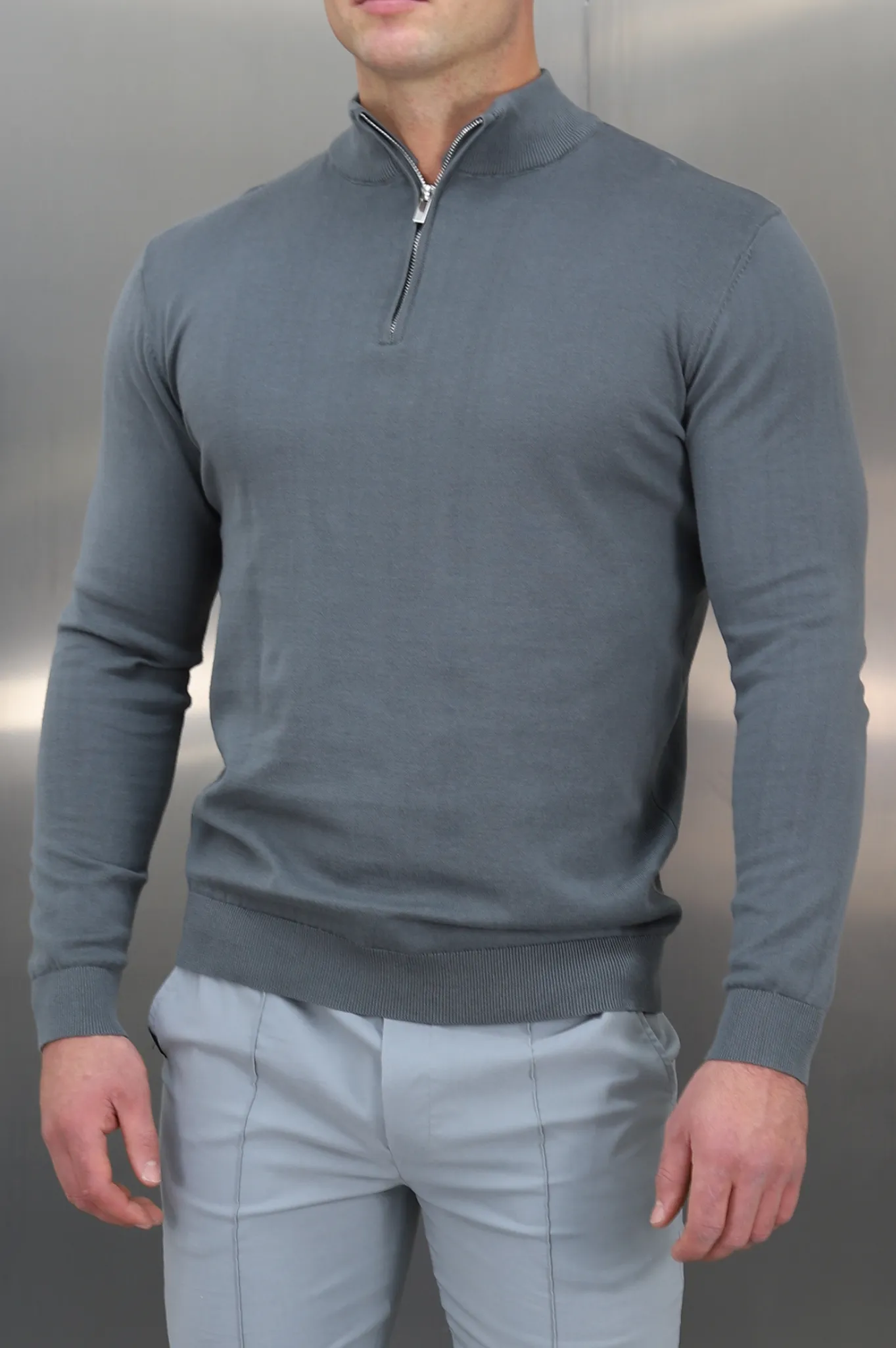 Capo Egyptian Cotton 1/4 Zip Top - Charcoal